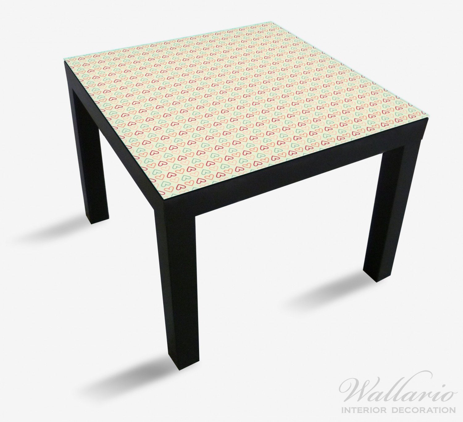für Lack und gelb rot, geeignet St), angeordent Ikea grün, Wallario (1 symmetrisch Tischplatte in Muster Herzen Tisch