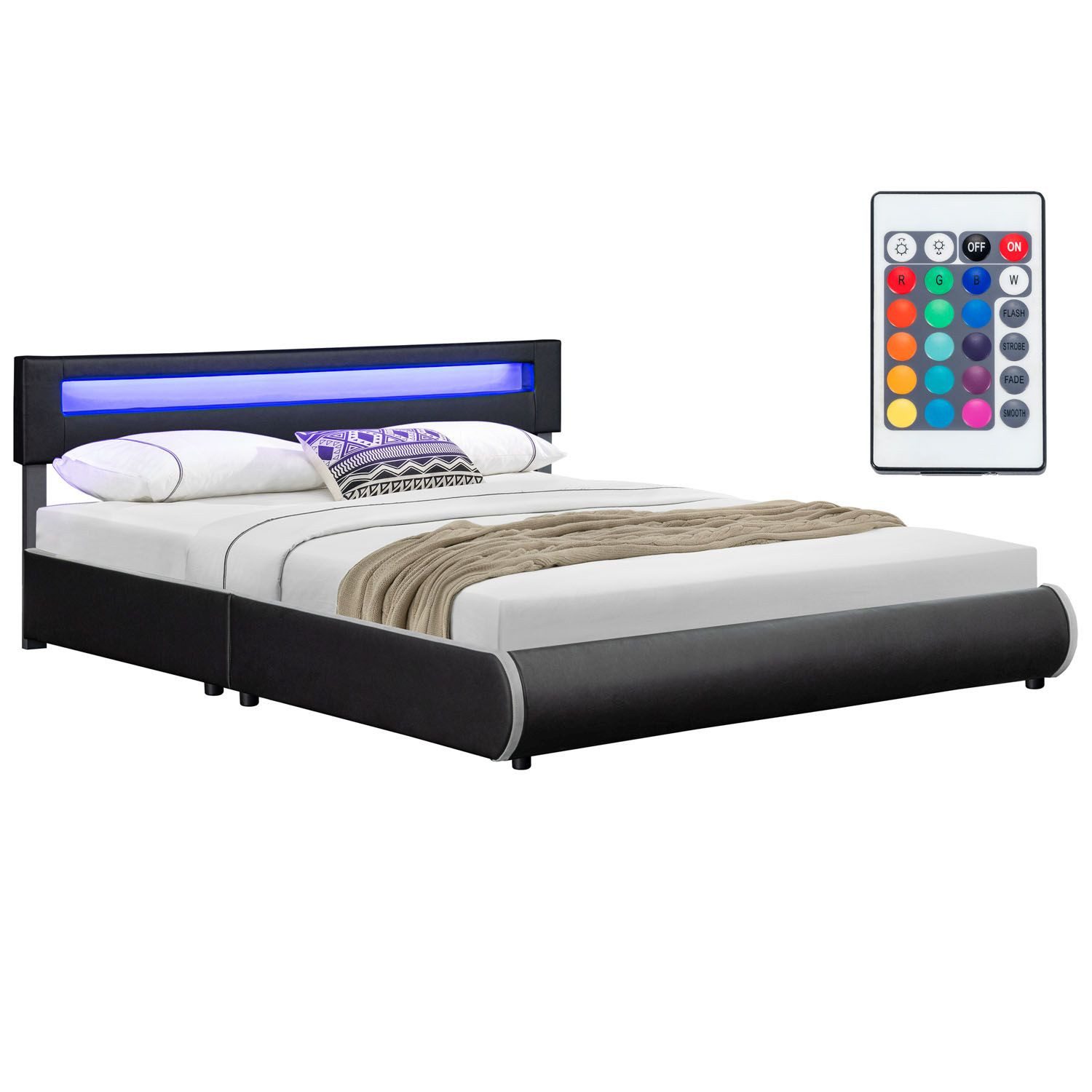 Juskys Polsterbett Sevilla, 180x200 cm, RGB-LED, Kunstleder, gepolstertes K günstig online kaufen