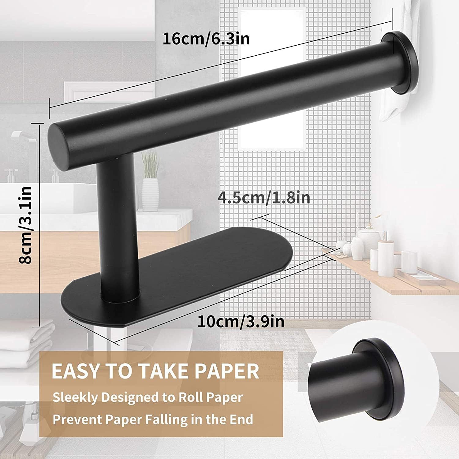 Refined Living Toilettenpapierhalter ohne Bohren Klopapierhalter selbstklebend, Edelstahl, für Bad Küche (WC Rollenhalter, Edelstahl WC Halter, Papierrollenhalt – Bild 4 von 5