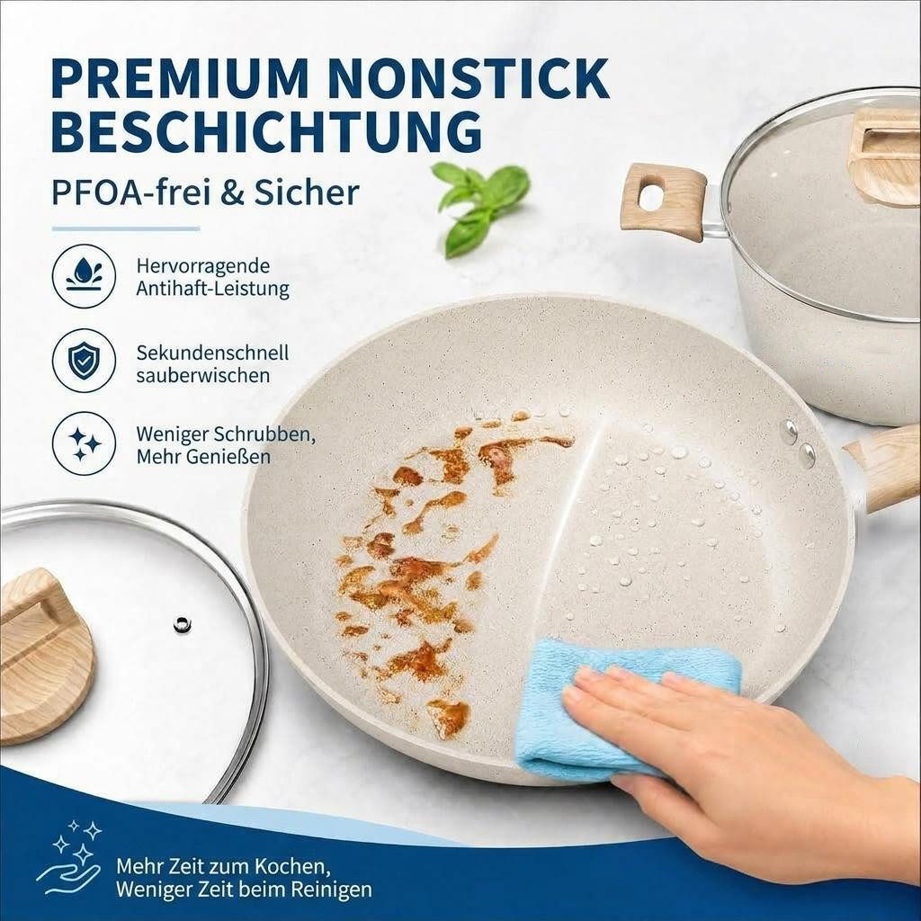 GarveeMore Topf-Set Keramik-Topfset 14/21tlg. antihaft, abnehmbare Griffe, für Induktion, Aluminium (Set, 21-tlg., Pfannen, Töpfe, Deckel & praktischem Zubehör) – Bild 4 von 5