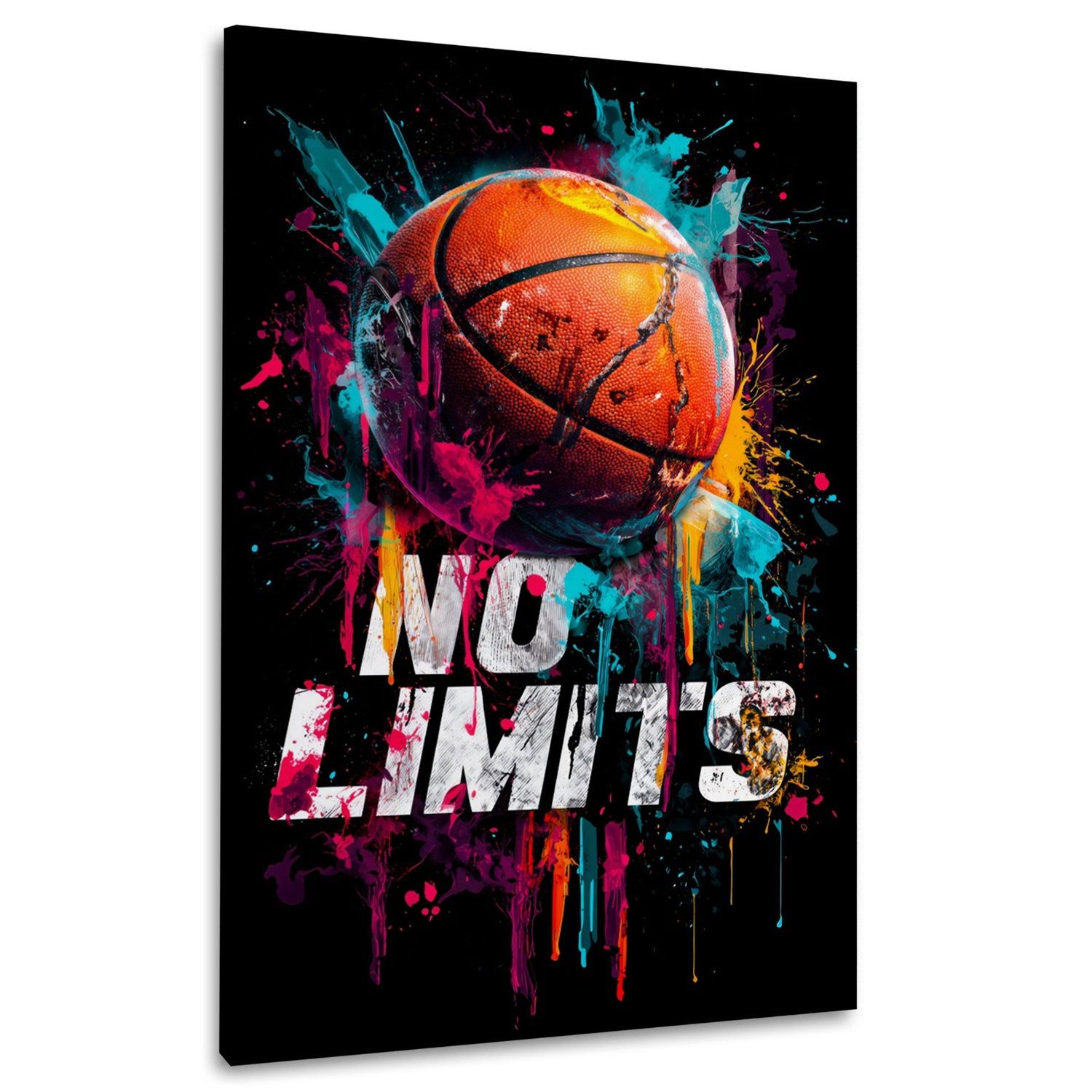 Artedinoi Leinwandbild Basketball Pop Art Farbspritzer Wandbild Leinwandbild Kunstdruck XL Wa, Basketball mit Farbspritzern