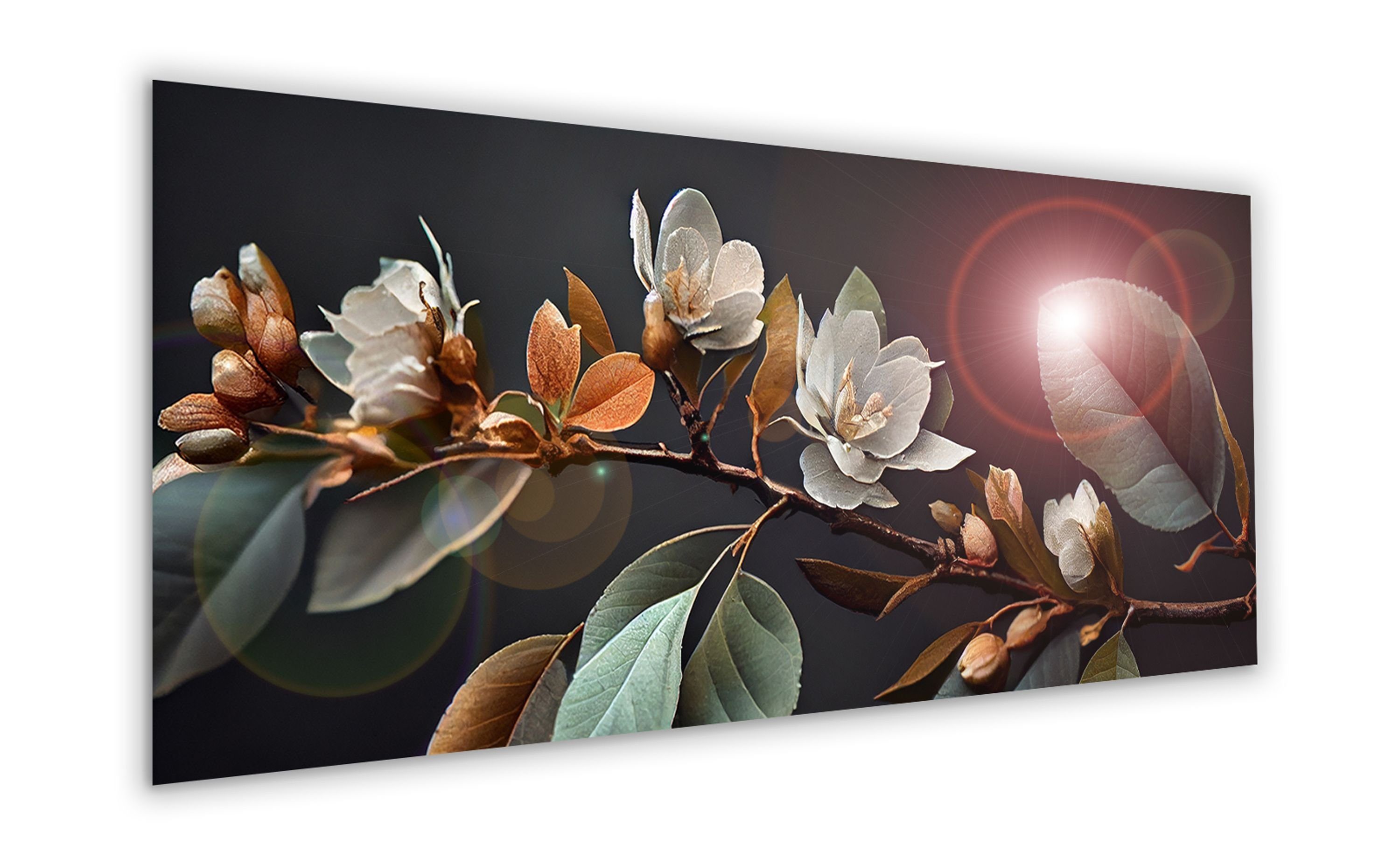 Glasbild Blüten: aus Bild und artissimo XXL Blumen Glas groß dunkel, Natur 125x50 schwarz Kirschblüten-Zweig Glasbild cm