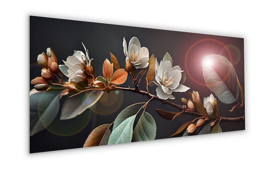 artissimo Glasbild Glasbild XXL 125x50 cm Bild aus Glas groß Natur schwarz  dunkel, Blumen und Blüten: Kirschblüten-Zweig