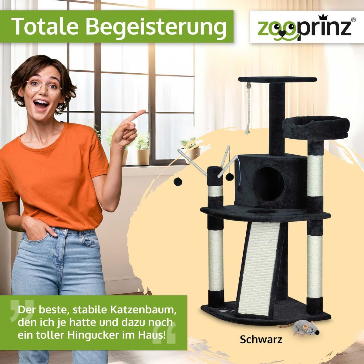 Zooprinz Kratzbaum Katzenbaum Kletterbaum Lola XXL Sisal mit Plüschmaus Grau, Bodenplatte, Anti-Kipp-Sicherung, Rampe, Höhle, Liegefläche, Bälle