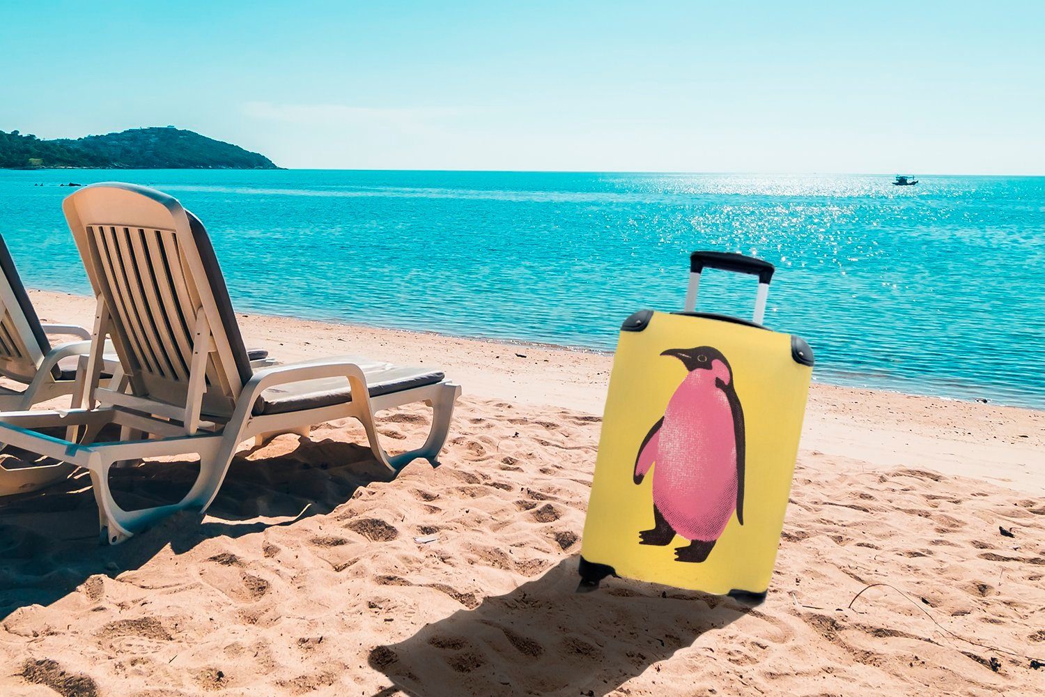 in Ferien, für Illustration 4 Pop-Art, Eine rollen, Handgepäck Reisetasche Handgepäckkoffer Reisekoffer der MuchoWow mit eines Rollen, Pinguins Trolley,