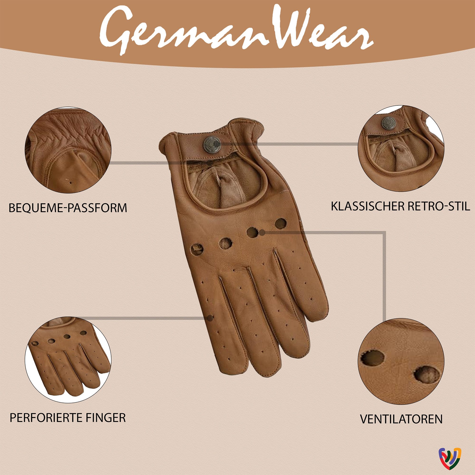 German Wear Lederhandschuhe Driving-GL1 Driving Autofahrer Lederhandschuhe echtes Leder – Bild 5 von 5