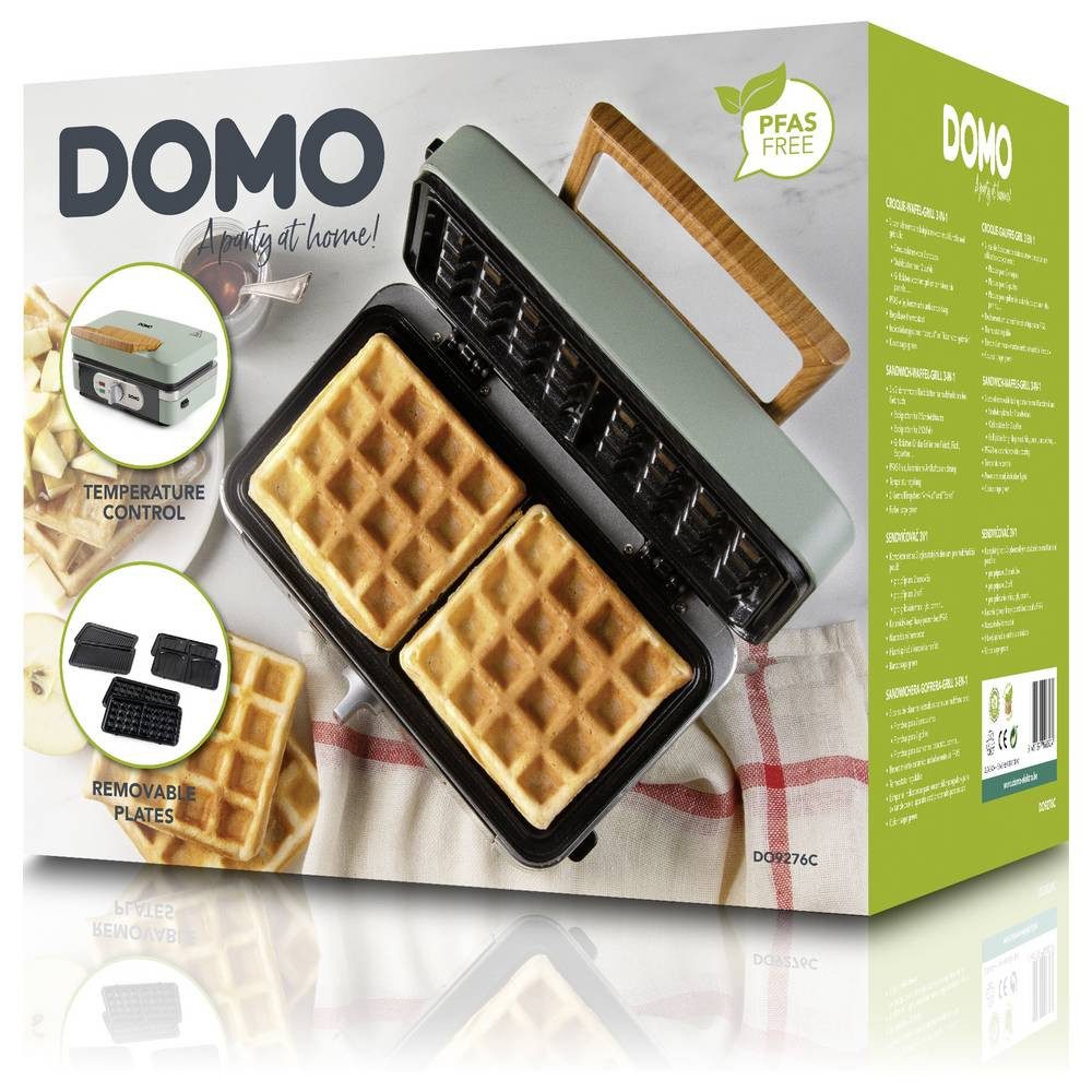 Domo Waffeleisen SANDWICH-WAFFLE-GRILL 3-IN-1 Waffeleisen Salbei-Grün DO9276C