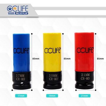 CCLIFE Steckschlüssel 1/2 Kraft Schoneinsätze Schlagschrauber Nuss Steckschlüssel 17/19/21mm, NEIN