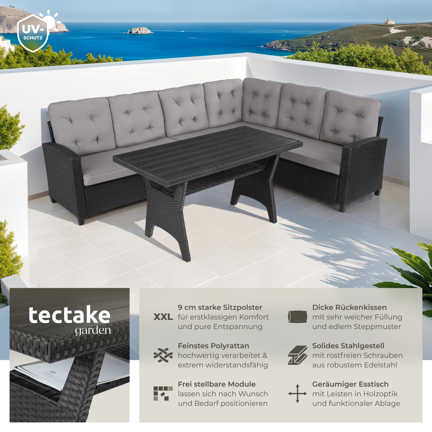 tectake Loungeset Rattan Lounge, (Set., 3-tlg), Stabiles Gestell aus robust günstig online kaufen