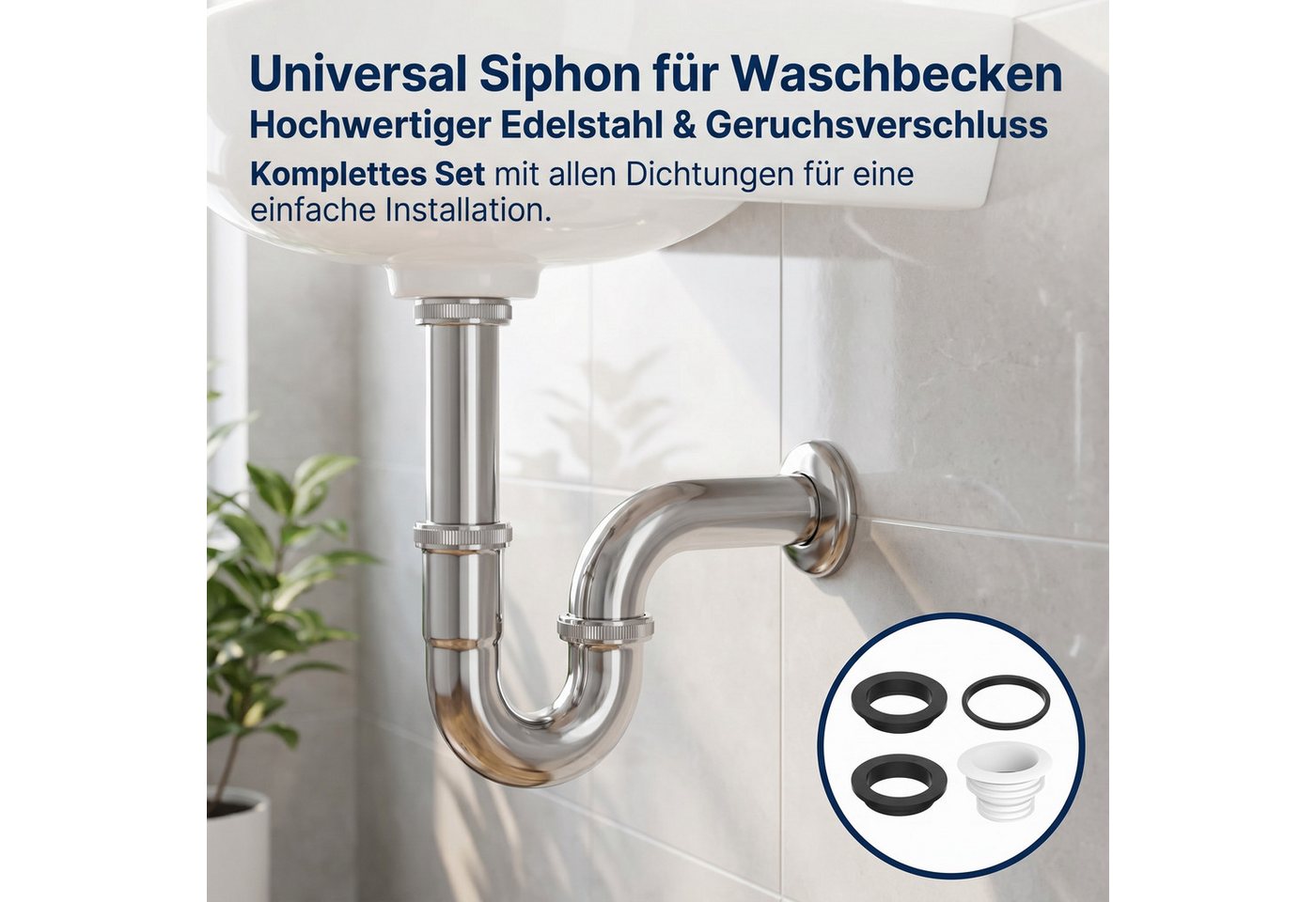 SURFOU Siphon Siphon Waschbecken Edelstahl 1 1/4 Zoll, Geruchsverschluss Rohr