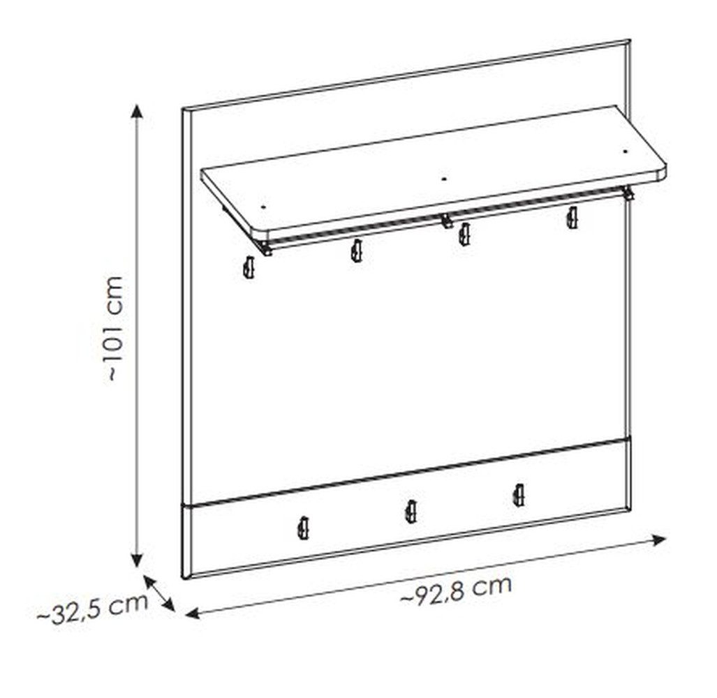 freiraum Wandgarderobe GRANO, 7 Haken, Ablage, Stange, Viking Eiche Dekor - 93x101x32,5 (BxHxT)