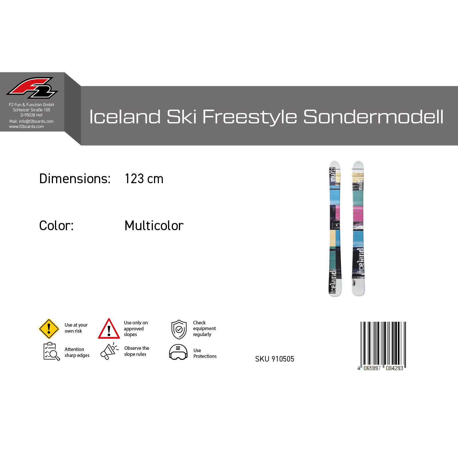 F2 Ski Iceland Ski Freestyle Sondermodell 123cm Multicolor