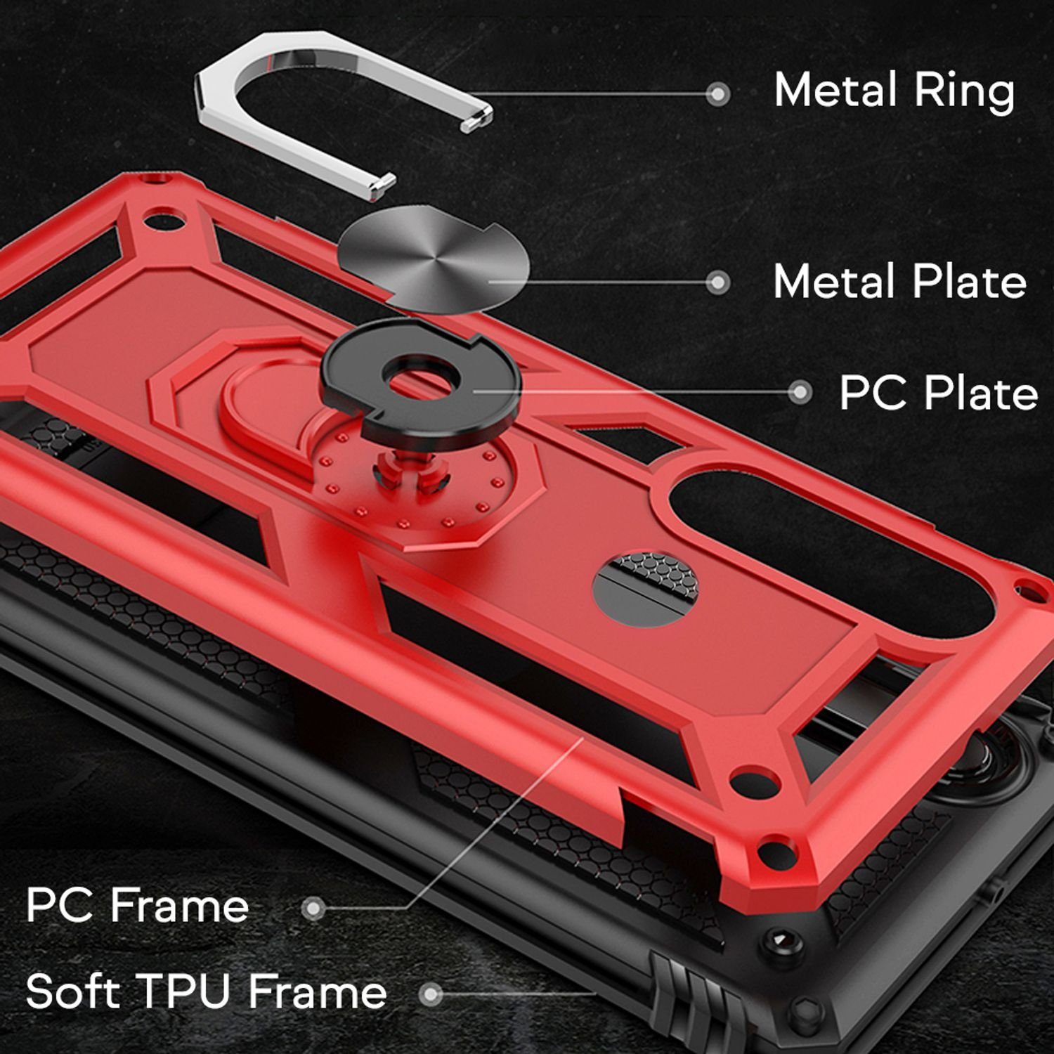 Nalia Smartphone-Hülle Huawei P30 Lite 15,7 cm (6,2 Zoll), Outdoor Military Style Hülle mit Ring / Extrem Schützend / Panzer Case