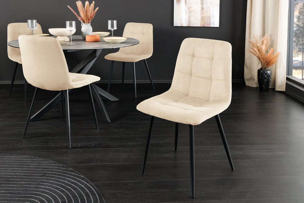 riess-ambiente Esszimmerstuhl TRES CHIC beige / schwarz - Cord, Metallbeine, Retro, gepolstert (Einzelartikel, 1 St), Stuhl mit Ziersteppung - ideal für Küche, Esszimmer, Wohnzimmer & Büro