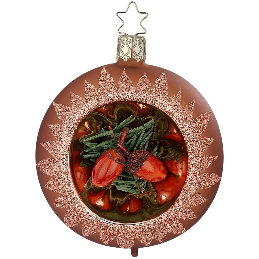 INGE-GLAS® Weihnachtsbaumkugel Reflexkugel Weihnachtskugel Wintervorrat Sandelholz matt Ø 8cm (1 St), mundgeblasen, handbemalt