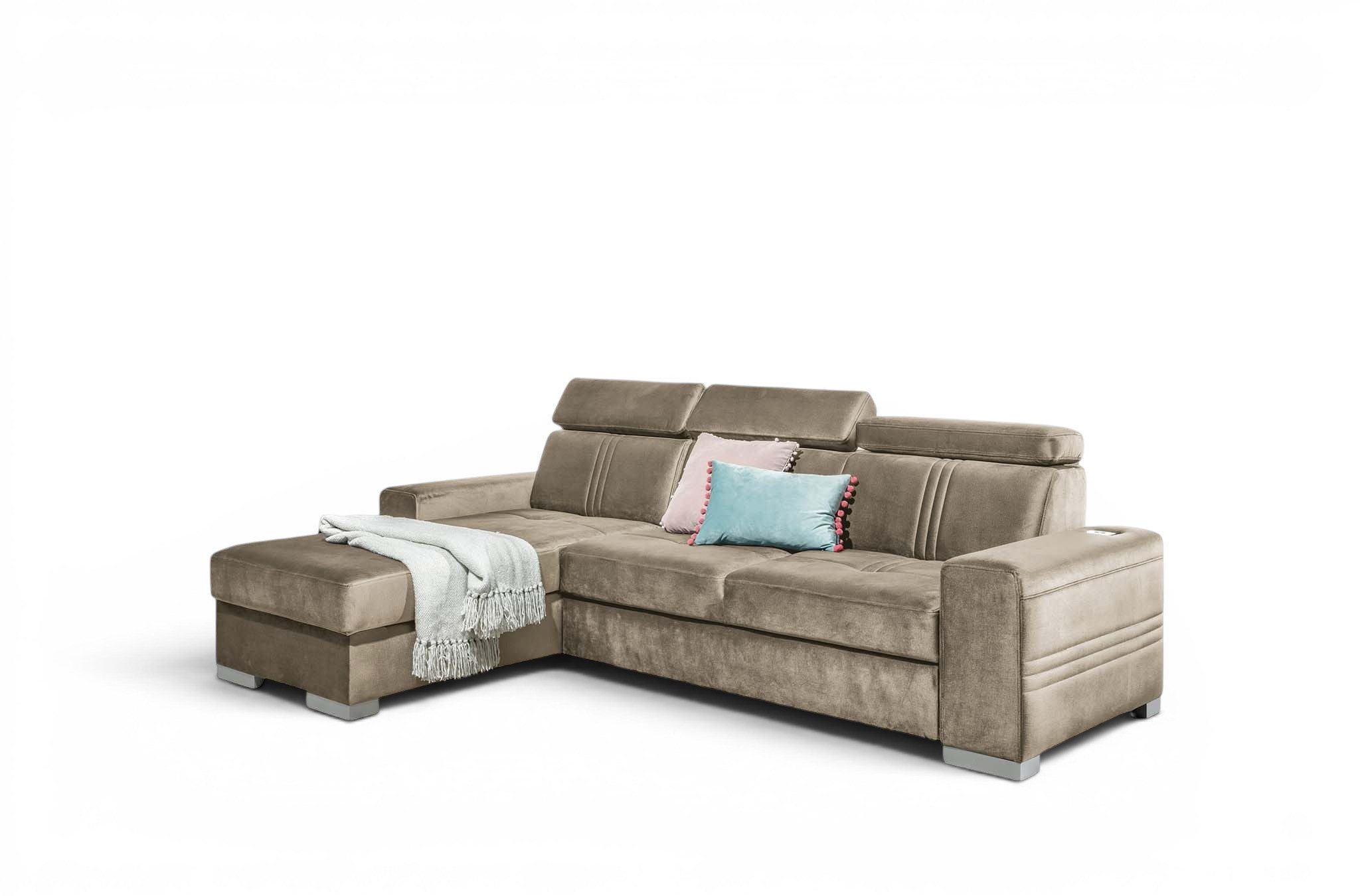 Fun Möbel Ecksofa Schlafsofa NOLAN XS inkl. USB-Anschluss, inkl. Bettkasten, Kopfteil verstellbar, Rundumbezug und USB-Anschlüssen, Rundumbezug und inkl. USB-Anschlüsse
