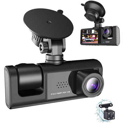 Jioson Dashcam Auto Vorne Hinten und Innen 3 in 1, Autokamera 3D-Kamera (inkl. mit Parküberwachung, Bewegungserkennung, Infrarot Nachtsicht, G-Sensor, Loop-Aufnahm, WDR, Sichtwinkel( 170°+110°+110)