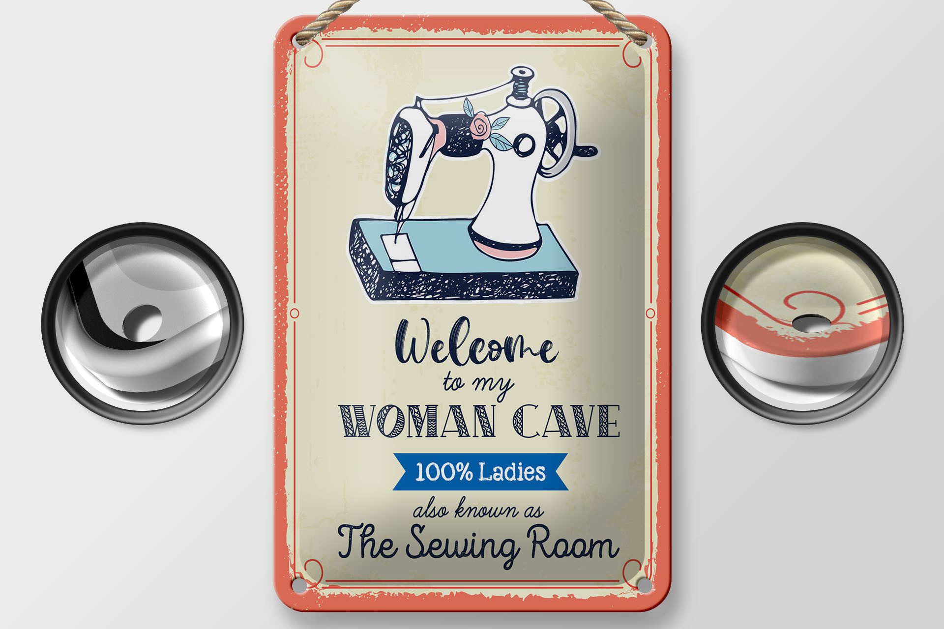 Femer GmbH Metallschild Spruch 12x18 cm Welcome to my woman cave, (1 St), gewölbte Oberfläche, abgerundete Ecken, umgeschlagene Kanten