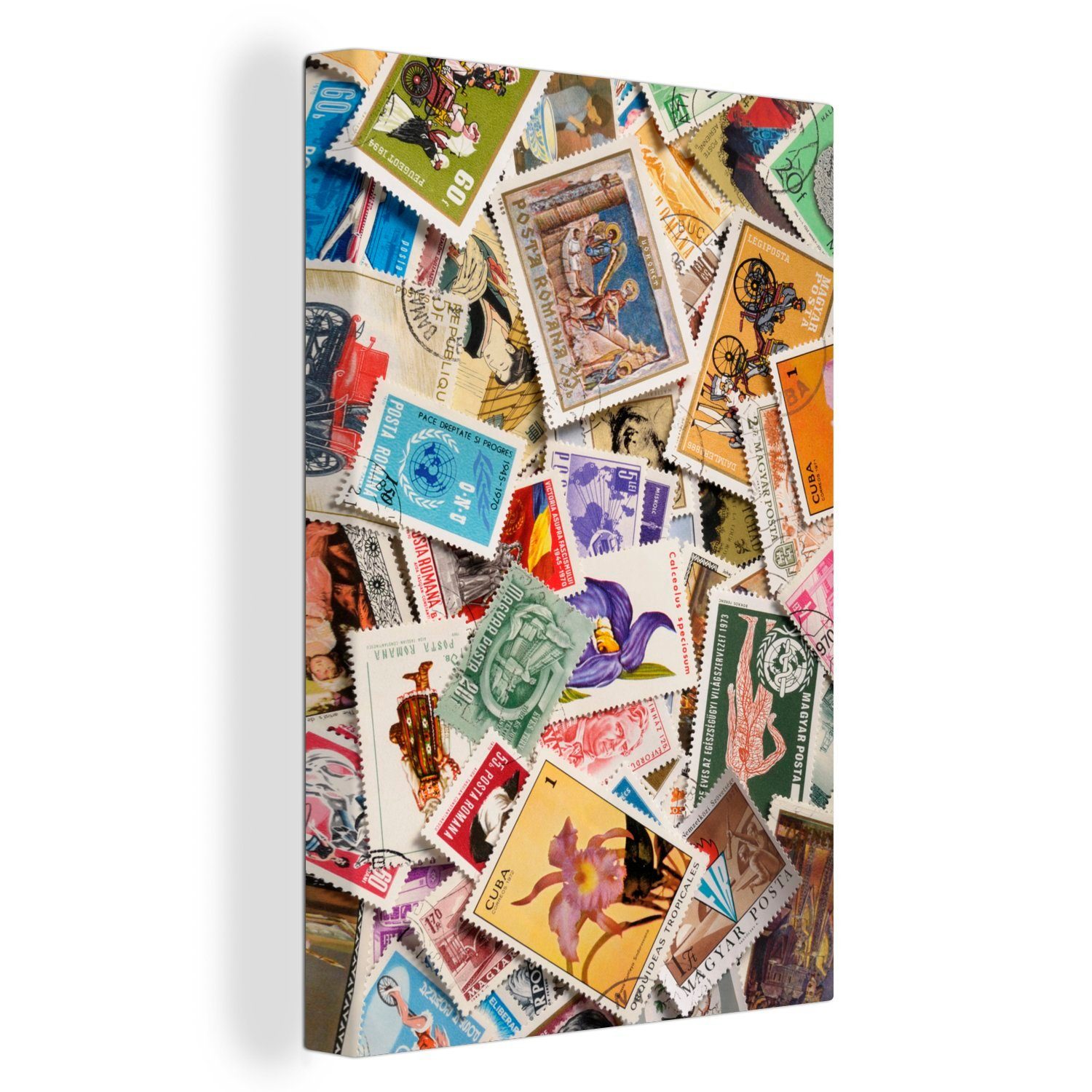 OneMillionCanvasses® Leinwandbild Stempel-Hintergrund, (1 St), Leinwandbild fertig bespannt inkl. Zackenaufhänger, Gemälde, 20x30 cm