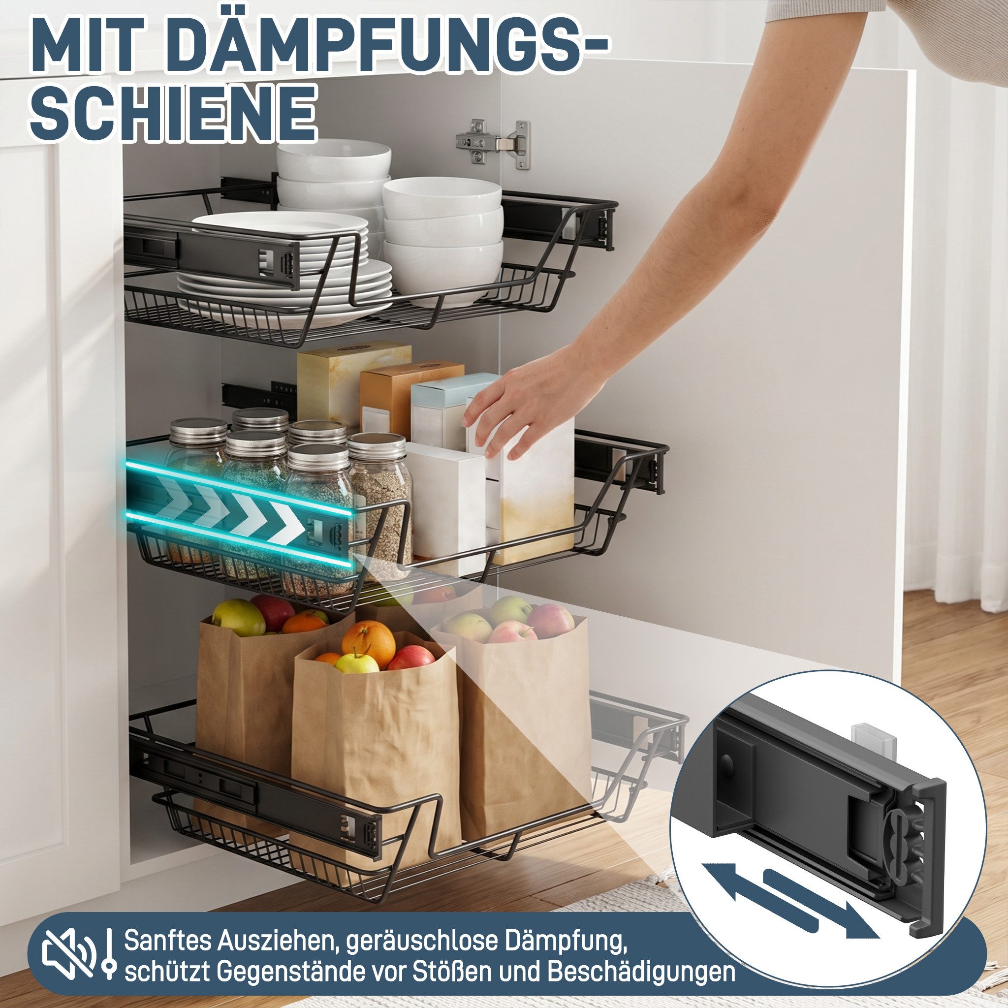 FIVMEN Schublade Teleskopschublade 2 Stück Ausziehbare Küchenschublade, Schlafzimmerschublade Küchen Regal, Silber/Schwarz – Bild 5 von 5