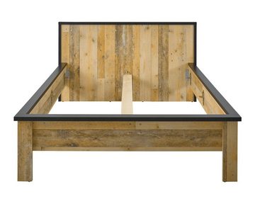 Furn.Design Einzelbett Stove (Bett in Used Wood und Anthrazit, Liegefläche 140 x 200 cm), höhenverstellbar