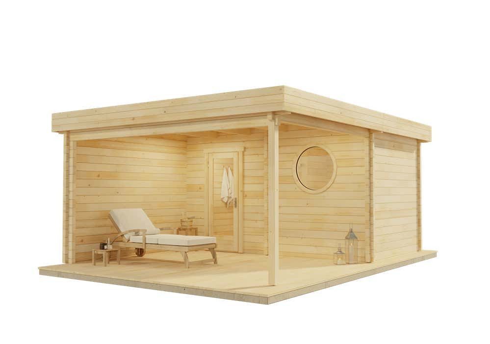 FinnTherm Saunahaus Cubus - 70 Royal, BxTxH: 544 x 441 x 236 cm, 70 mm, in Naturbelassen Inkl. Fußboden