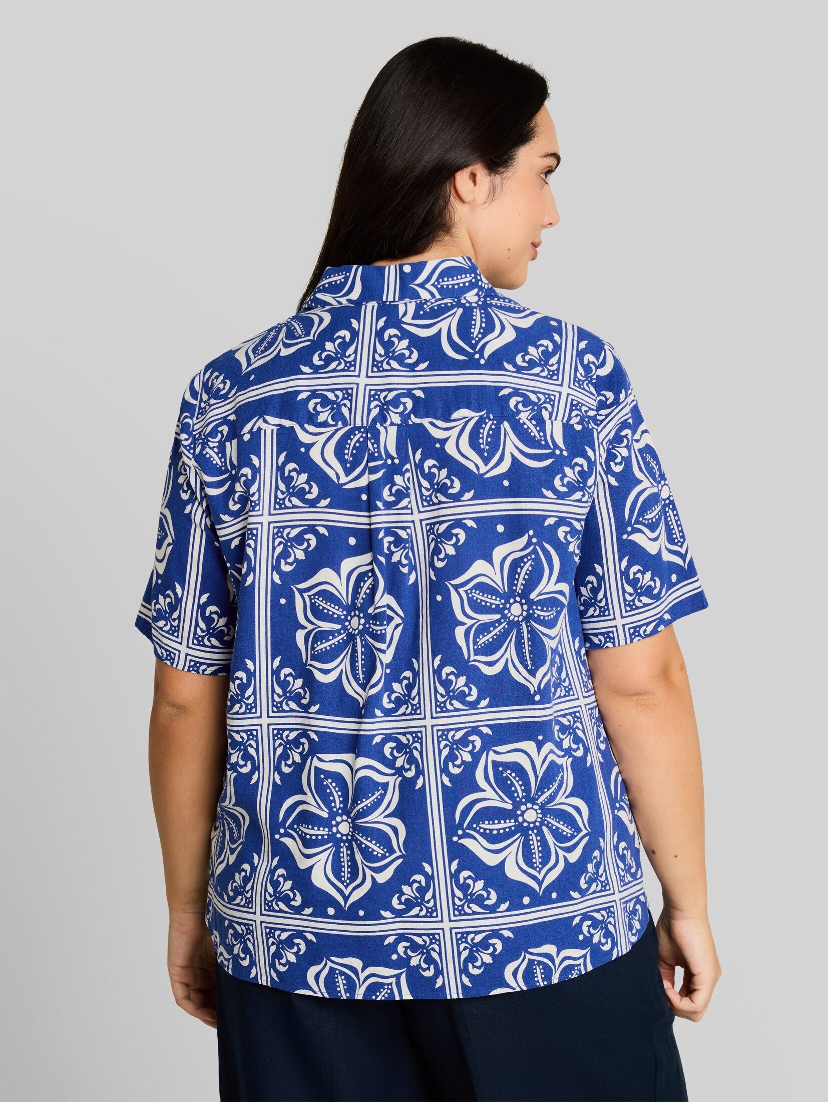 TOM TAILOR PLUS Kurzarmbluse Blusen & Shirts Plus Size - Loose Fit Bluse mit Leinenanteil