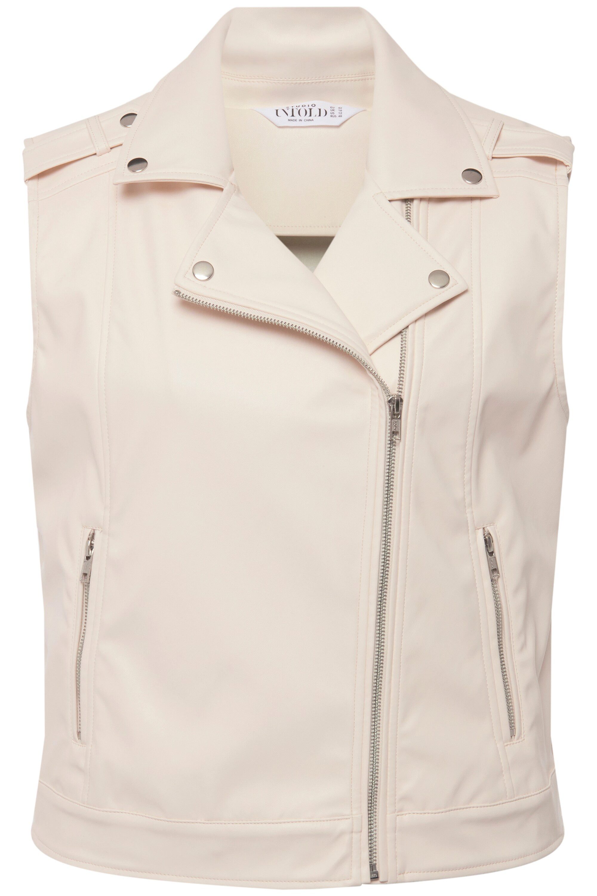 Studio Untold Steppweste Biker Weste Loose Fit Revers Zipper Lederoptik günstig online kaufen