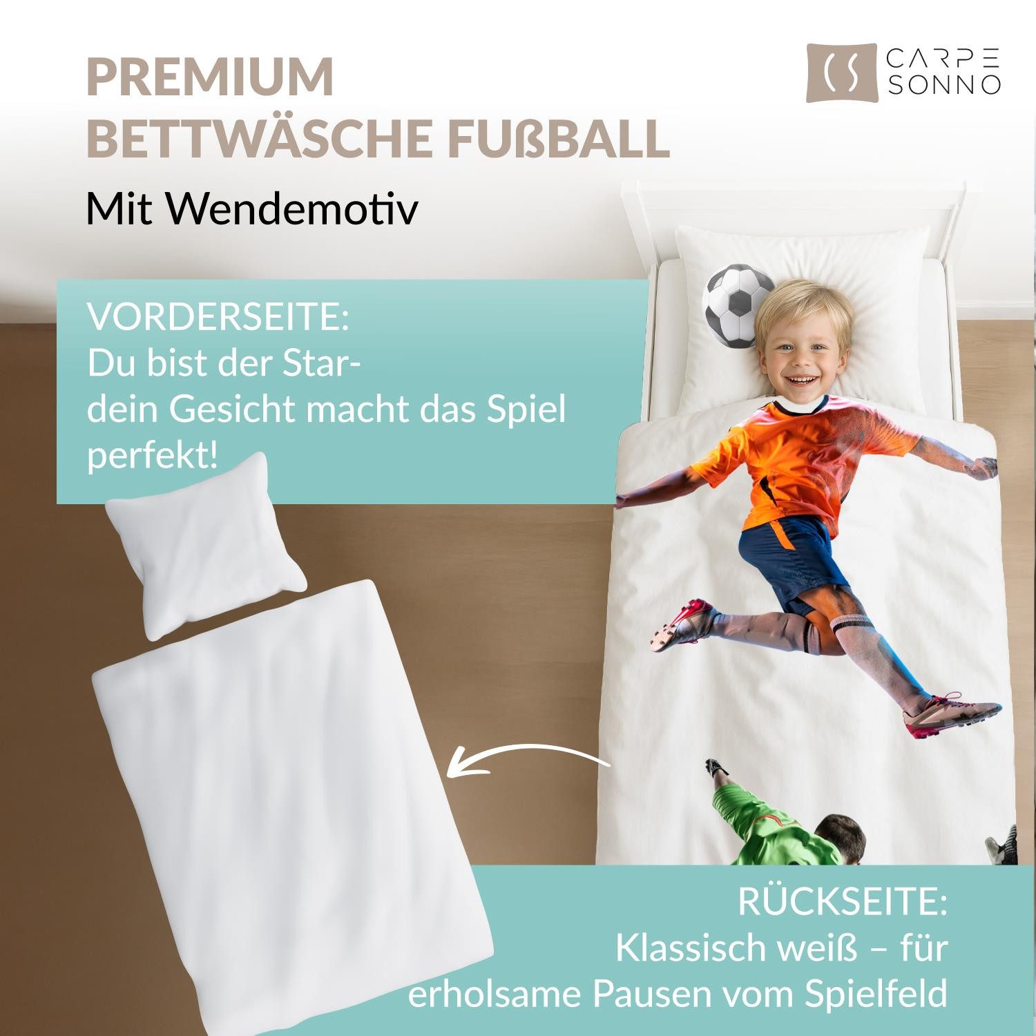 Carpe Sonno Kinderbettwäsche 135x200 Jungen Fussball Baumwolle Bettwäsche K günstig online kaufen