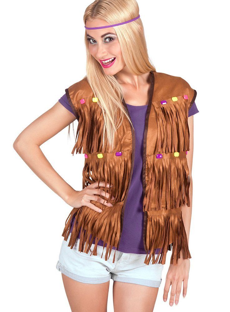 Boland Hippie-Kostüm Hippie Fransenweste, Ärmellose Kunstlederweste im Hipp günstig online kaufen