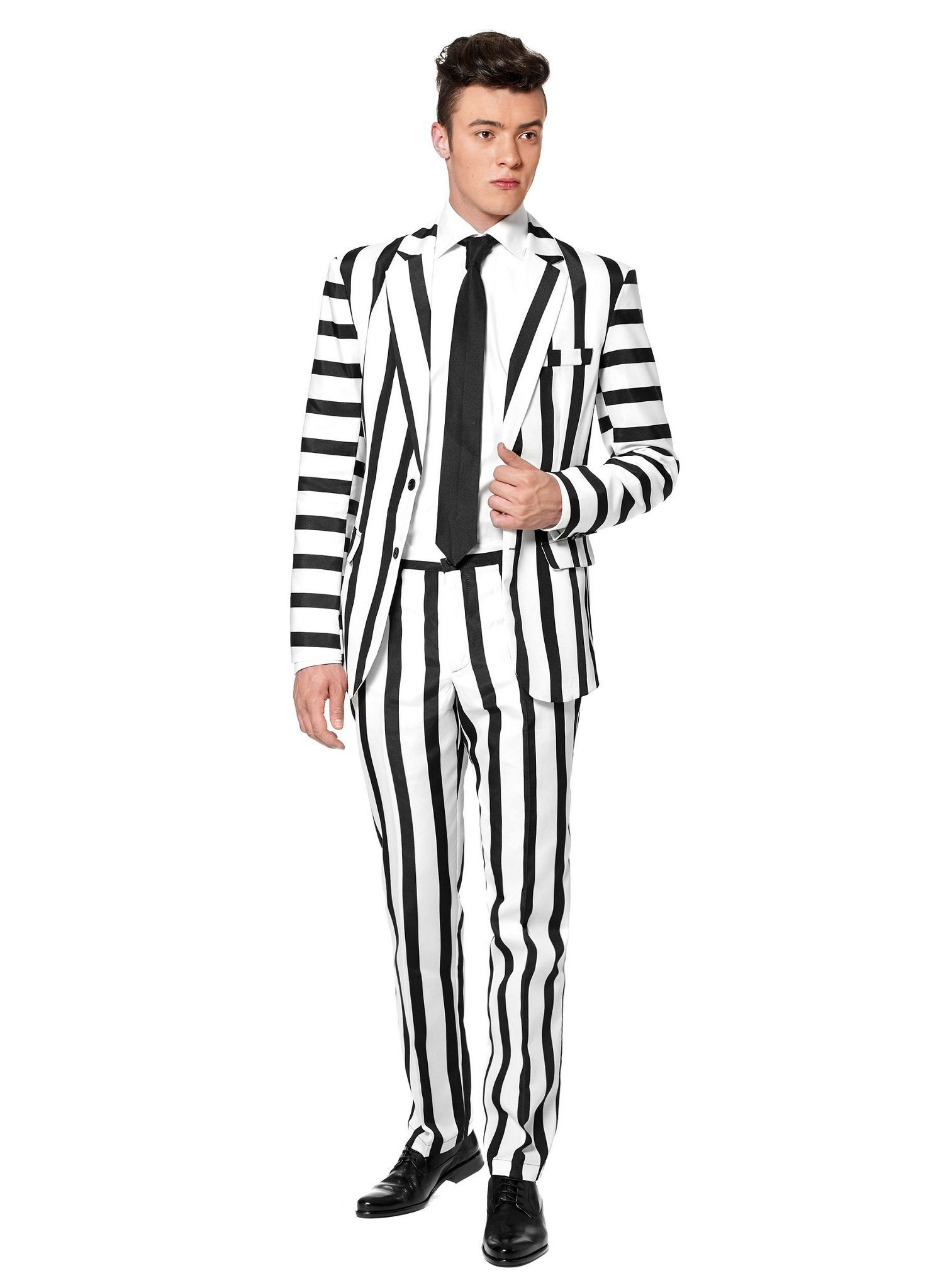 SuitMeister Kostüm Striped Black White, Für coole Typen: ausgefallener  Party Anzug in Schwarz-Weiß