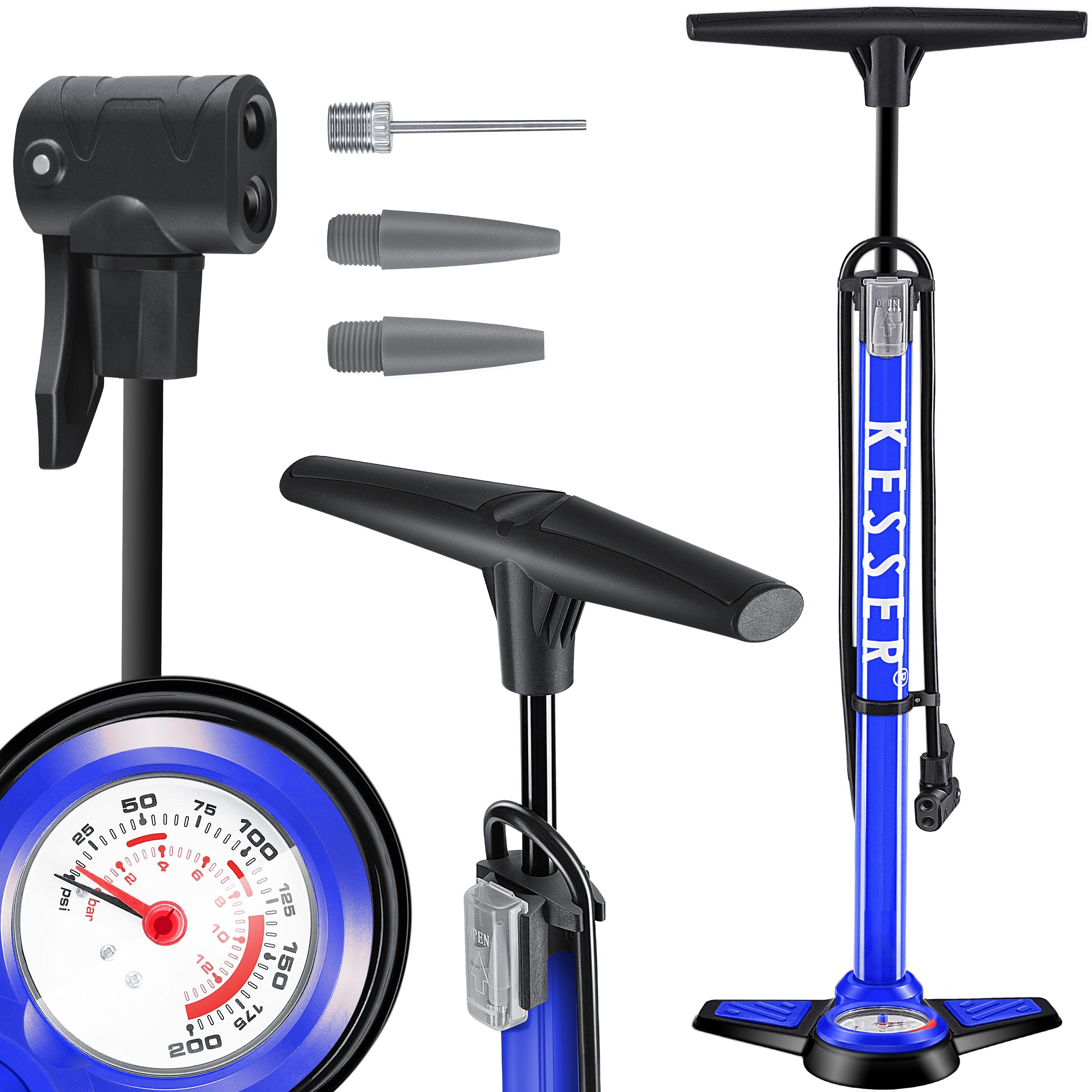 Fahrrad Luftpumpe Standpumpe mit Manometer für alle Ventile Hochdruck 12 bar 