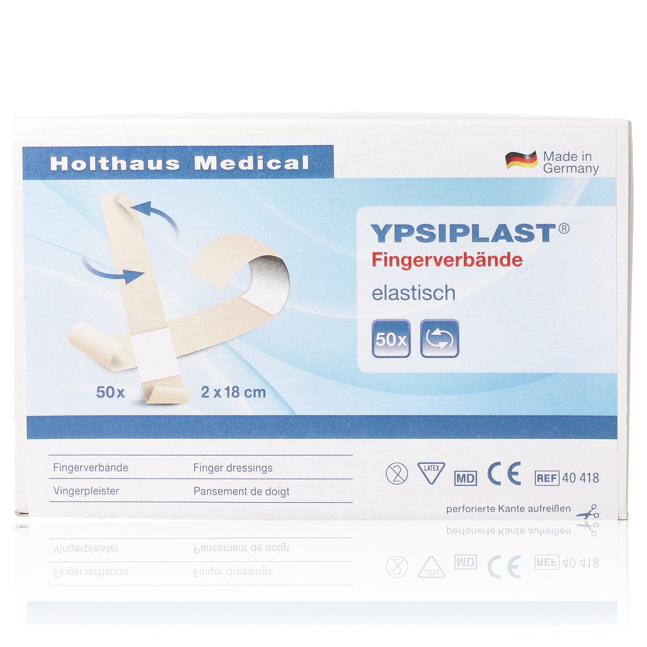 Holthaus Medical Wundpflaster YPSIPLAST Fingerverband elastisch 2x18cm 50Stk (50 St., saugfähige Wundauflage), hohe Klebekraft mit langem Klebeteil
