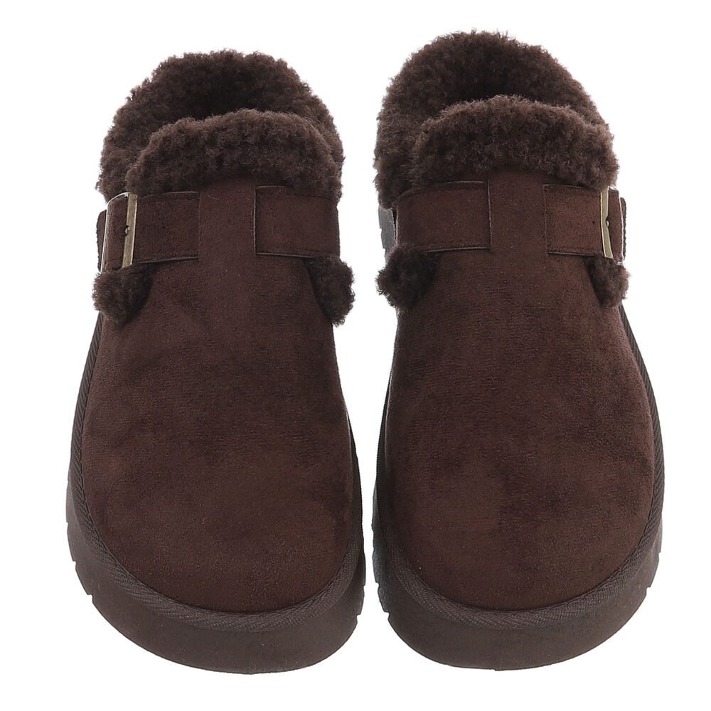 Ital-Design Damen Clog mit Fellfutter und Plateau-Sohle Snowboots (92392356) Flach Plateaustiefeletten in Braun – Bild 4 von 5