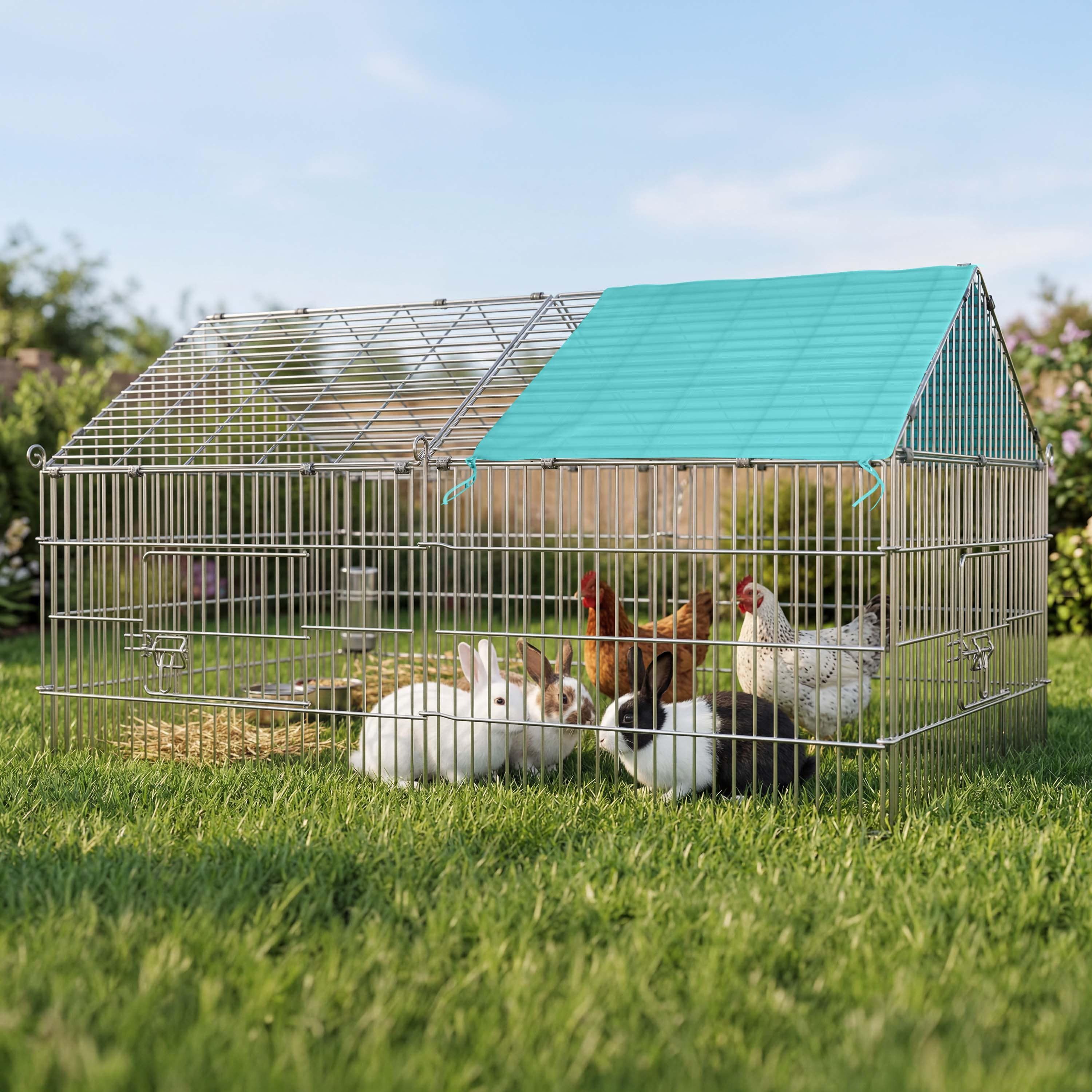 Cadoca Freigehege, Freilaufgehege 180x75x75cm Sonnenschutz Auslauf Garten Kaninchenstall
