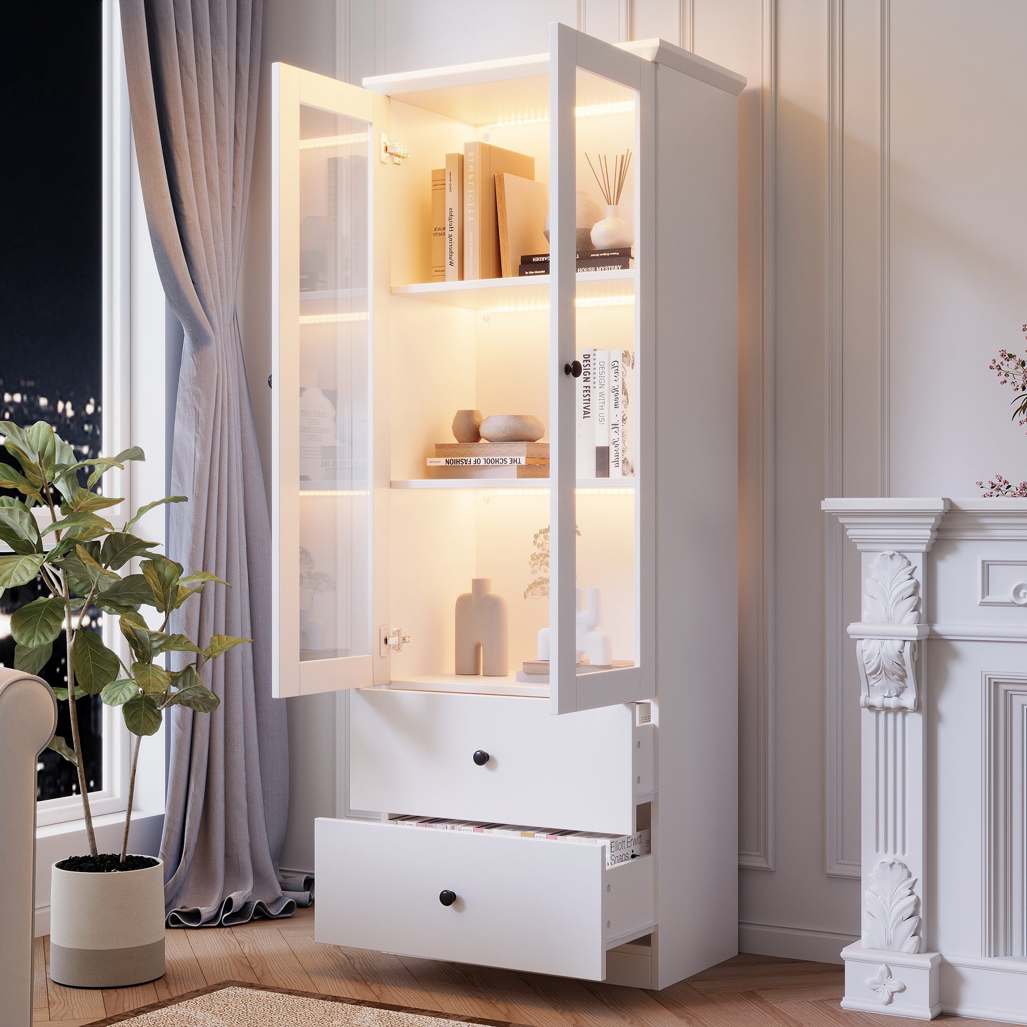 Merax Standvitrine schmal Vitrinen mit LED und USB-Anschluss (inkl.Fernbedi günstig online kaufen