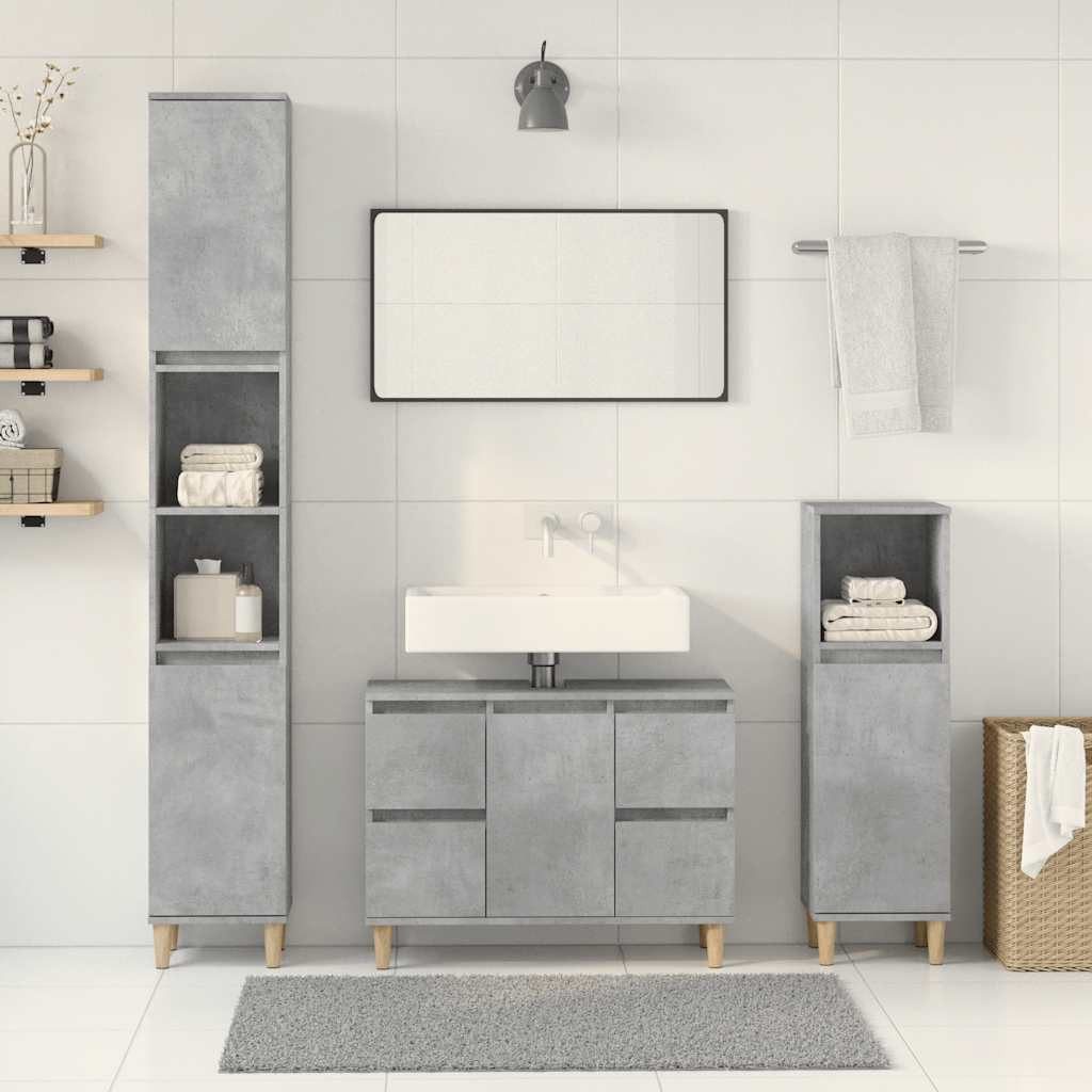 vidaXL Badezimmer-Set 3-tlg. Badmöbel-Set Betongrau Holzwerkstoff, günstig online kaufen
