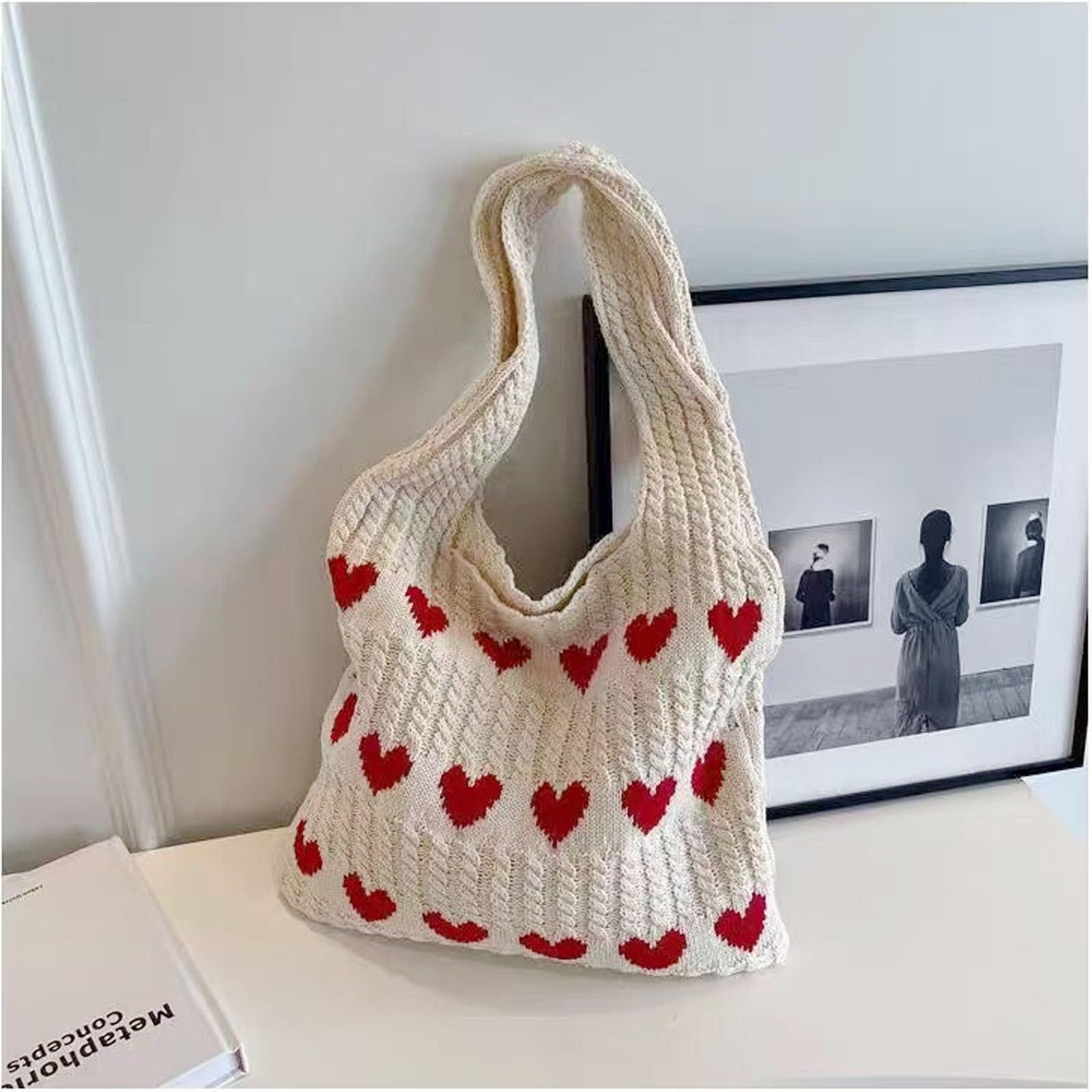 FOUORTUNATE-BEE Schultertasche Gestrickte Schultertasche Gehäkelte Tasche Damen Gestrickte Tasche (Leichte Strick-Tote Tasche Umhängetasche)