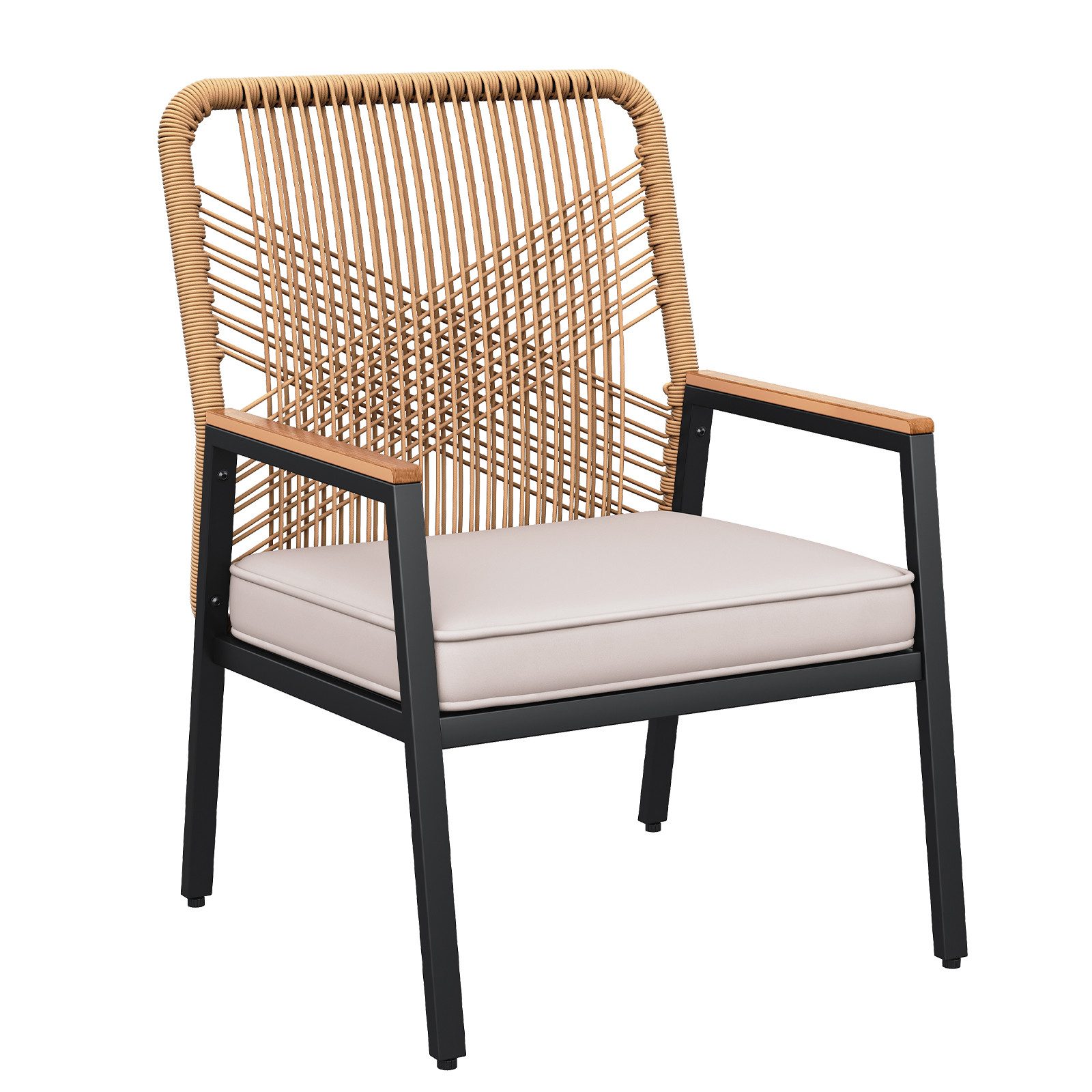 TLGREEN Gartenstuhl Eisen-Rattan Gartensessel,verbreiterter Sitz, (Balkonstühle Metall und Rattan, mit 8 cm dicken Sitzkissen, 1 St), 160 kg Belastbar für Terrasse, Garten und Veranda