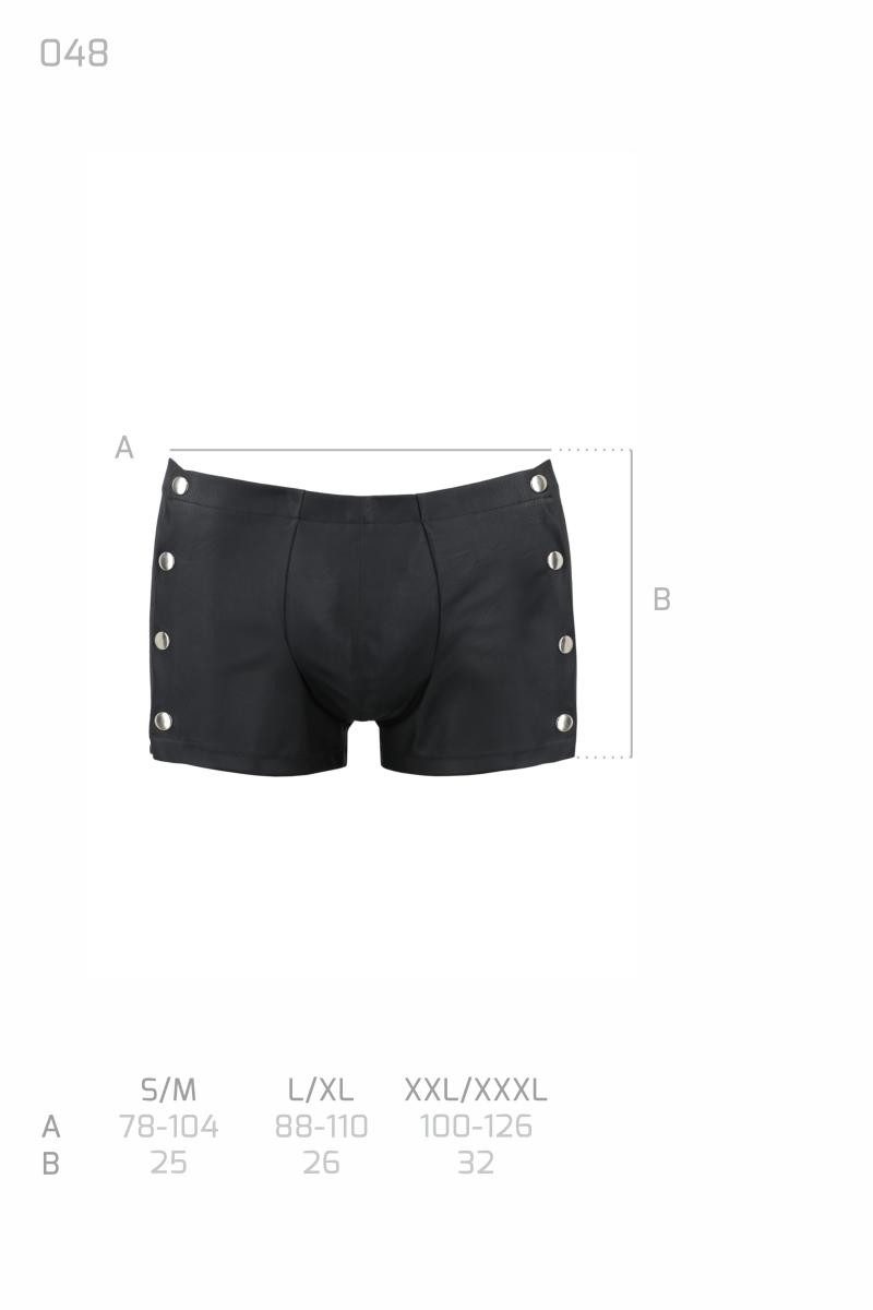 Passion Menswear Boxershorts Schwarzer Herren Dessous Shorts aus mattem Kunstleder mit Metallknöpfe