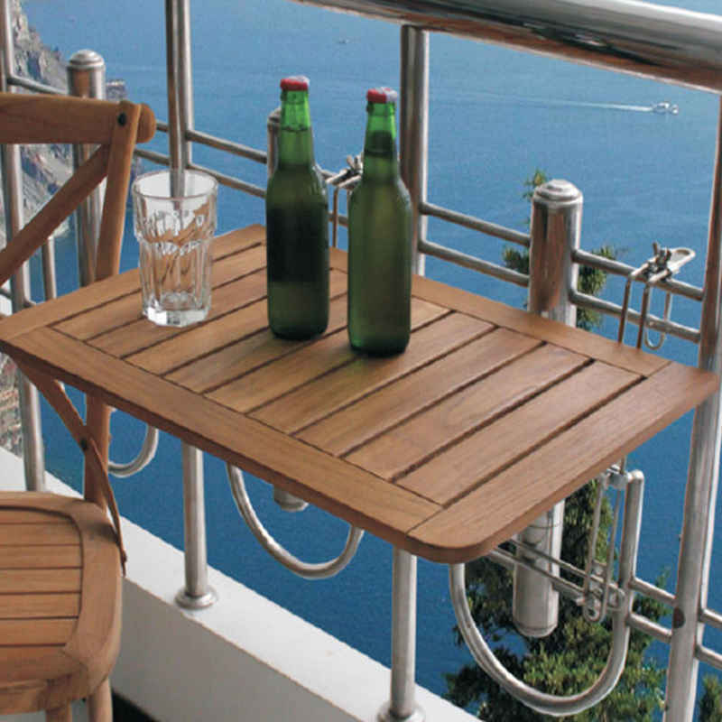 Spetebo Balkonhängetisch Teak Balkon Hängetisch - 60 x 40 cm (Set, 1-St., Tisch mit Metall - Halterung), Holz Tisch zum Einhängen ans Geländer