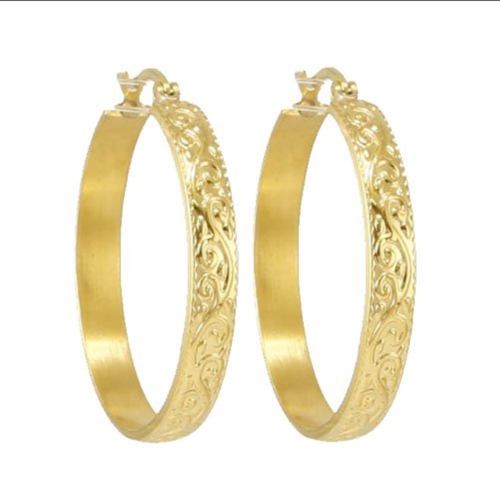 Ohrring-Set Creolen Boho Style mit Rankenmuster gold aus Edelstahl Damen