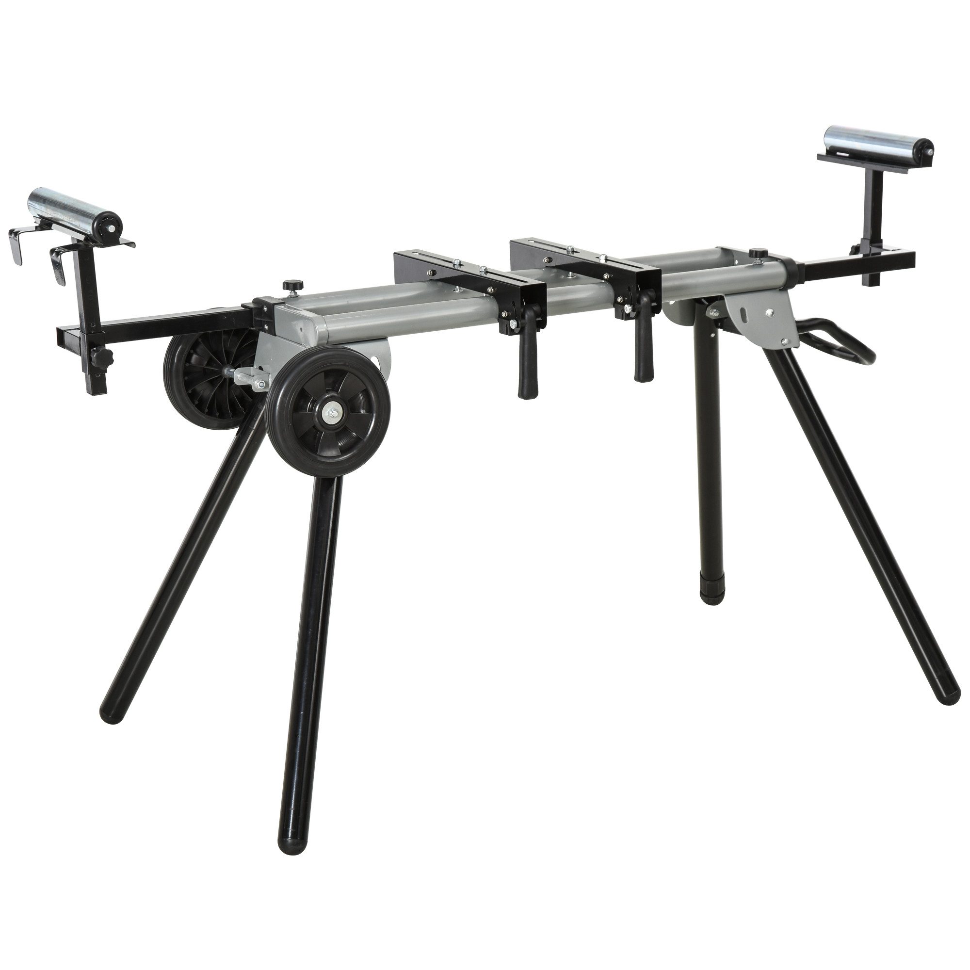 MC Star Untergestell für Kappsägen Arbeitstisch, Schwarz+Silber, Seitenverlängerung, 123,5-245 cm