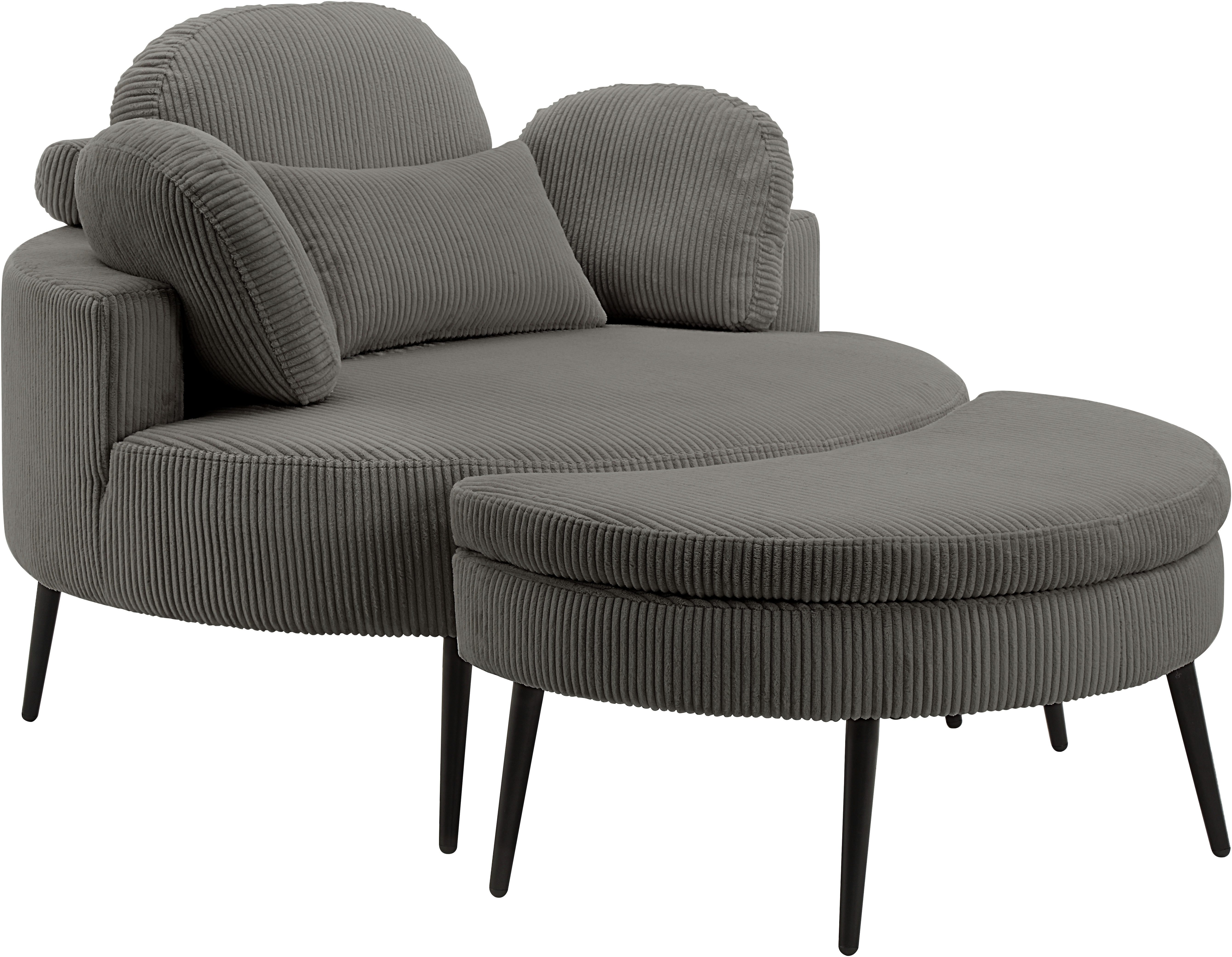 OTTO home Loveseat Riko Sessel, B: 110 cm, Sitzhöhe: 44 cm, XXL- Sessel, mit Stauraumhocker, Rückenstütze & 4 Zierkissen