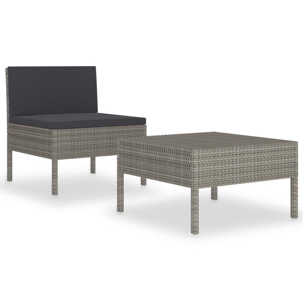 Gartenlounge-Set 2-tlg. Garten-Lounge-Set mit Auflagen Poly Rattan Grau