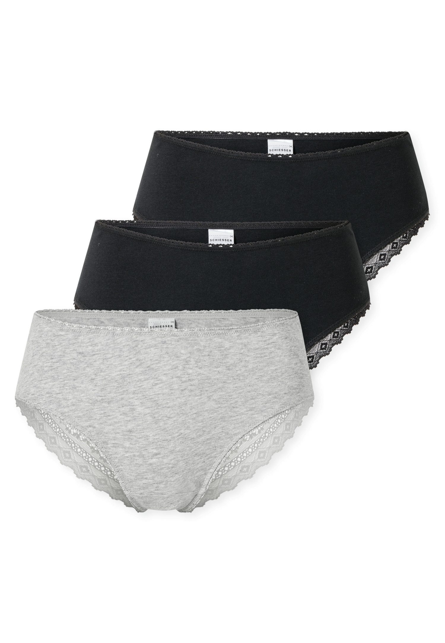 Schiesser Brasilslip Modern Multipacks (3er Pack) Spitzenbänder, Single-Jersey, Baumwollmischung
