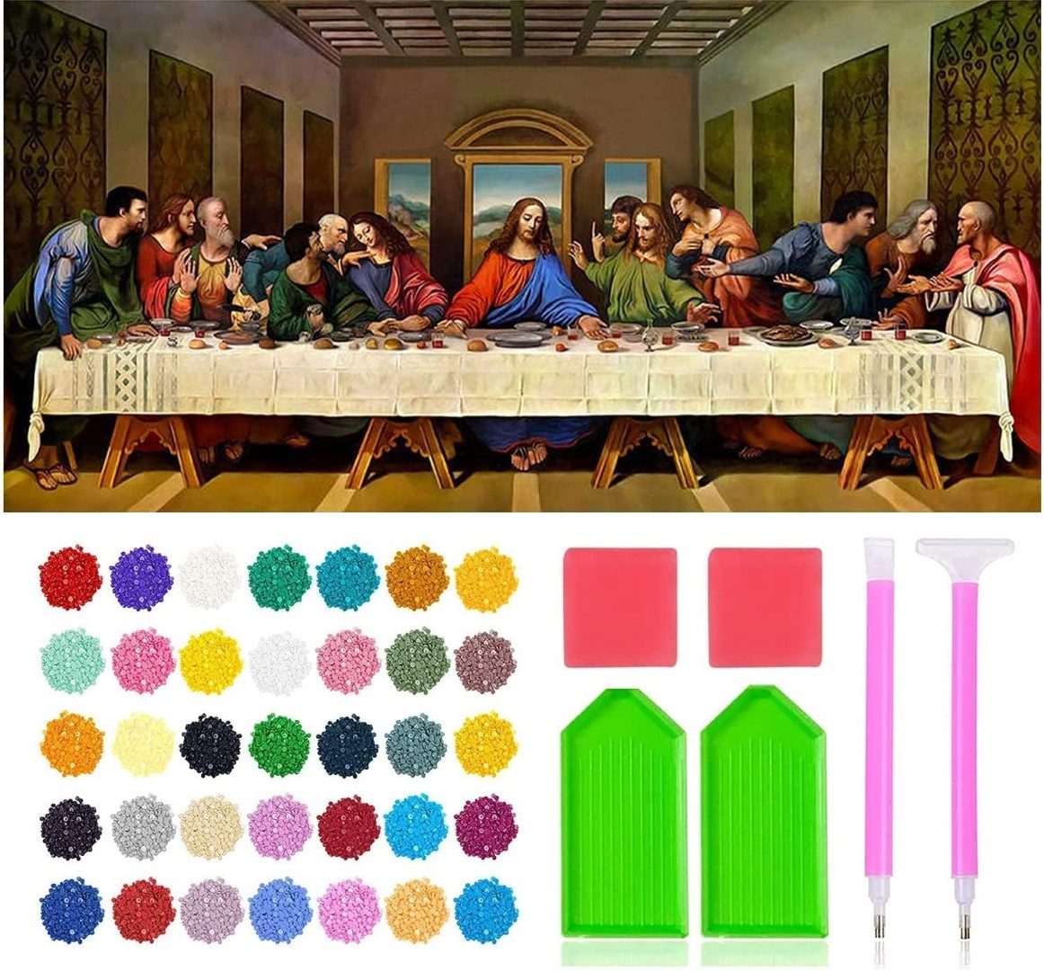 LA CUTE Malen nach Zahlen Diamond Painting Letztes Abendmahl: Kreatives Malen, 85x40cm (XXXL 5d Diamond Painting Christlich Jesus, 5d Diamond Painting Jesus und seine Jünger), Kreatives Hobby, entspannend, fördert Kreativität und Geduld.