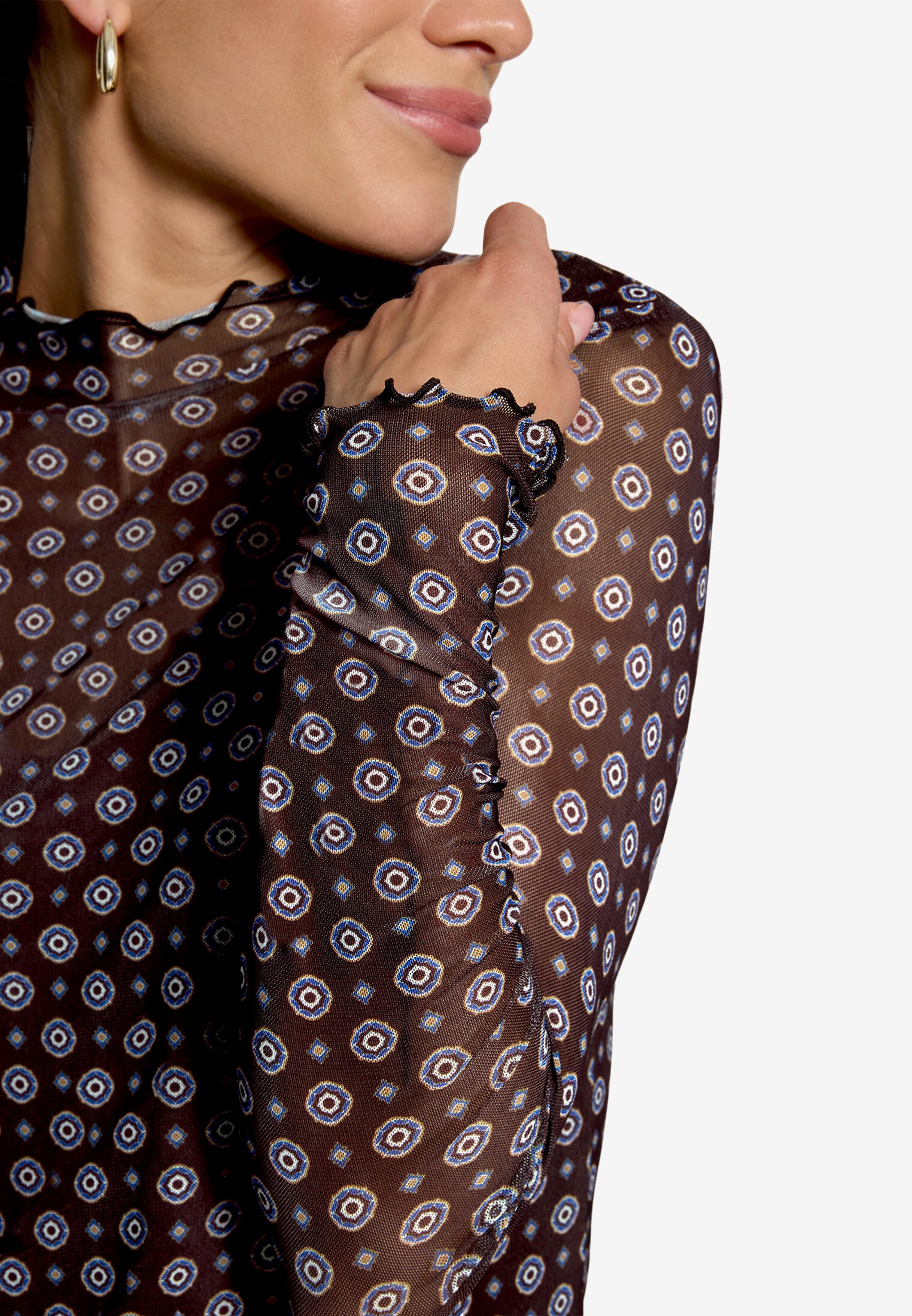 Zero Langarmshirt mit Muster und gekräuselten Abschlüssen / transparent