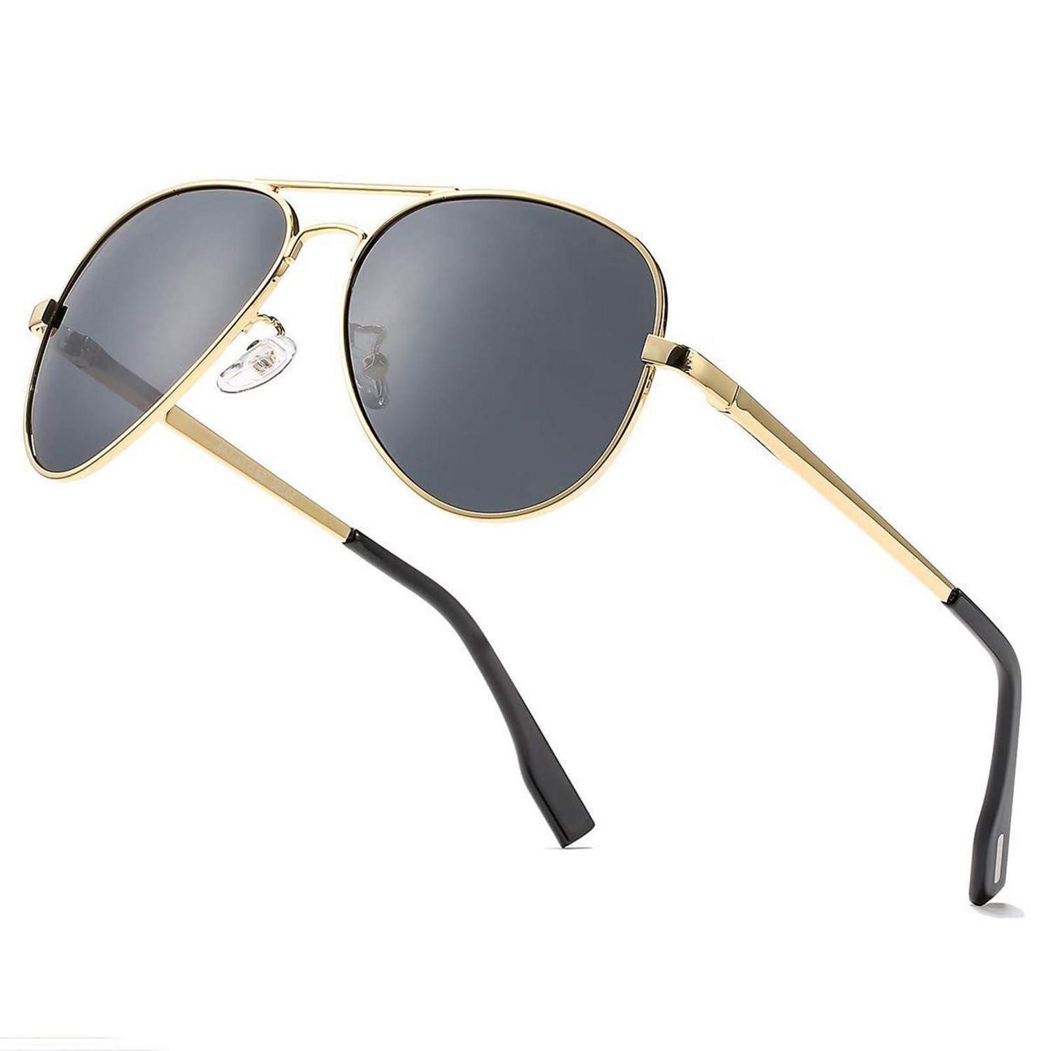 LuxusKollektion Pilotenbrille Pilotenbrille polarisiert Herren Damen Gold Grau Linse 58 Millimeter
