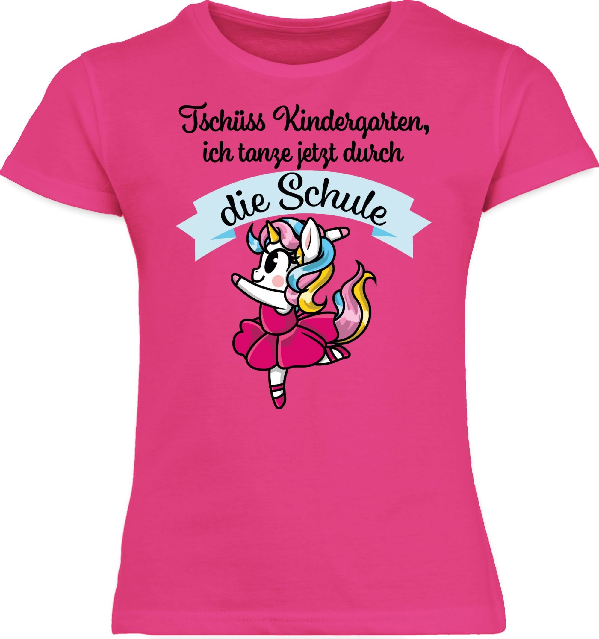 Shirtracer T-Shirt Tschüss Kindergarten ich tanze jetzt durch die Schule Einhorn Ballett Einschulung Mädchen
